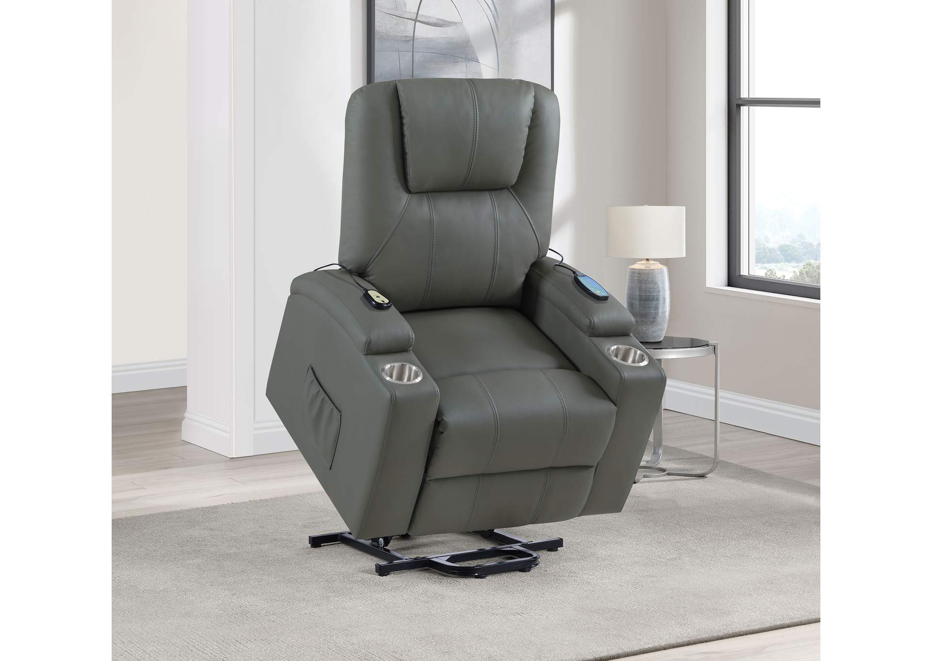 Armstrong Upholstered Power Lift Massage Recliner Grey image 5