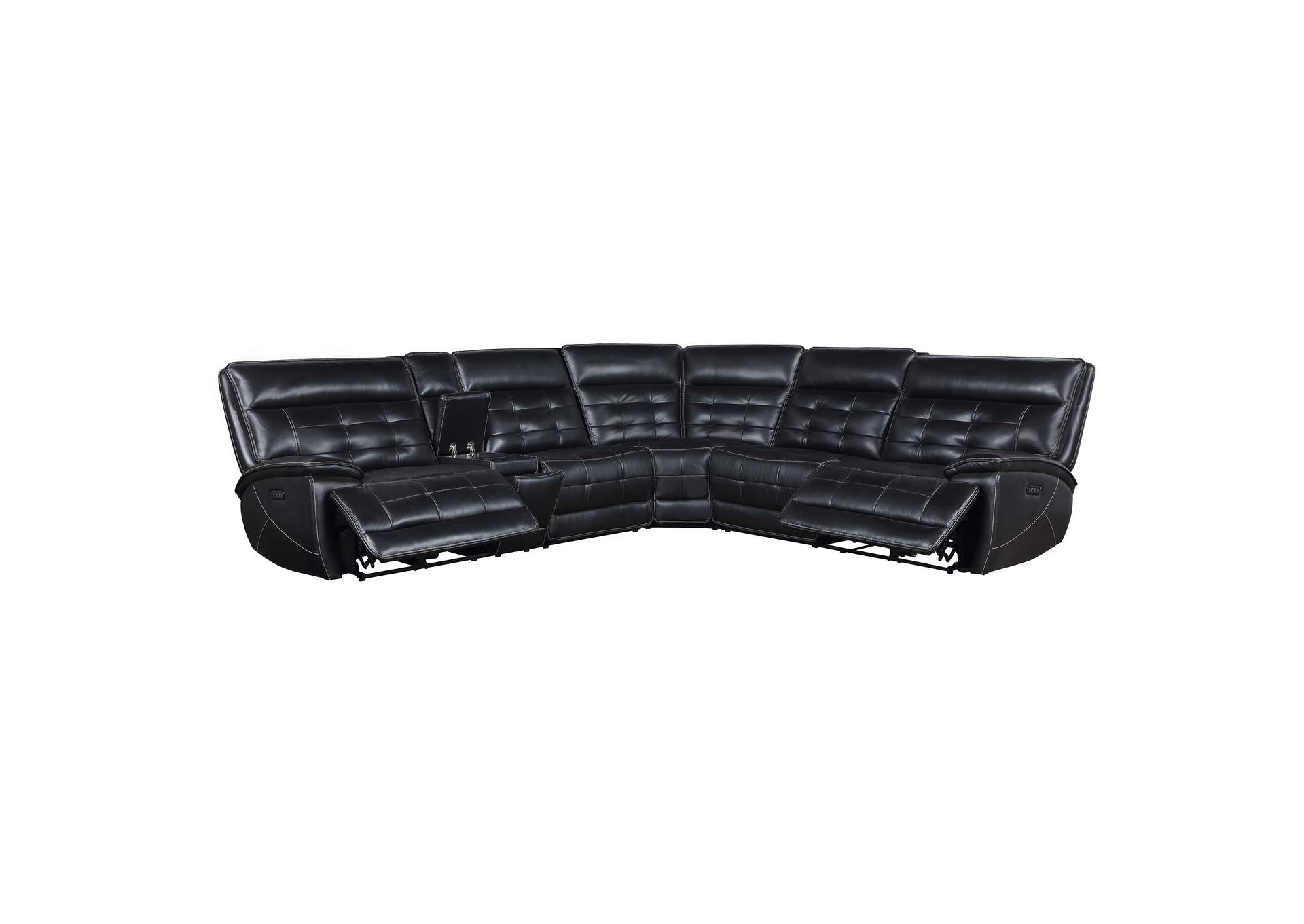 Hewitt Leather Upholstered Power Reclining Sectional Black