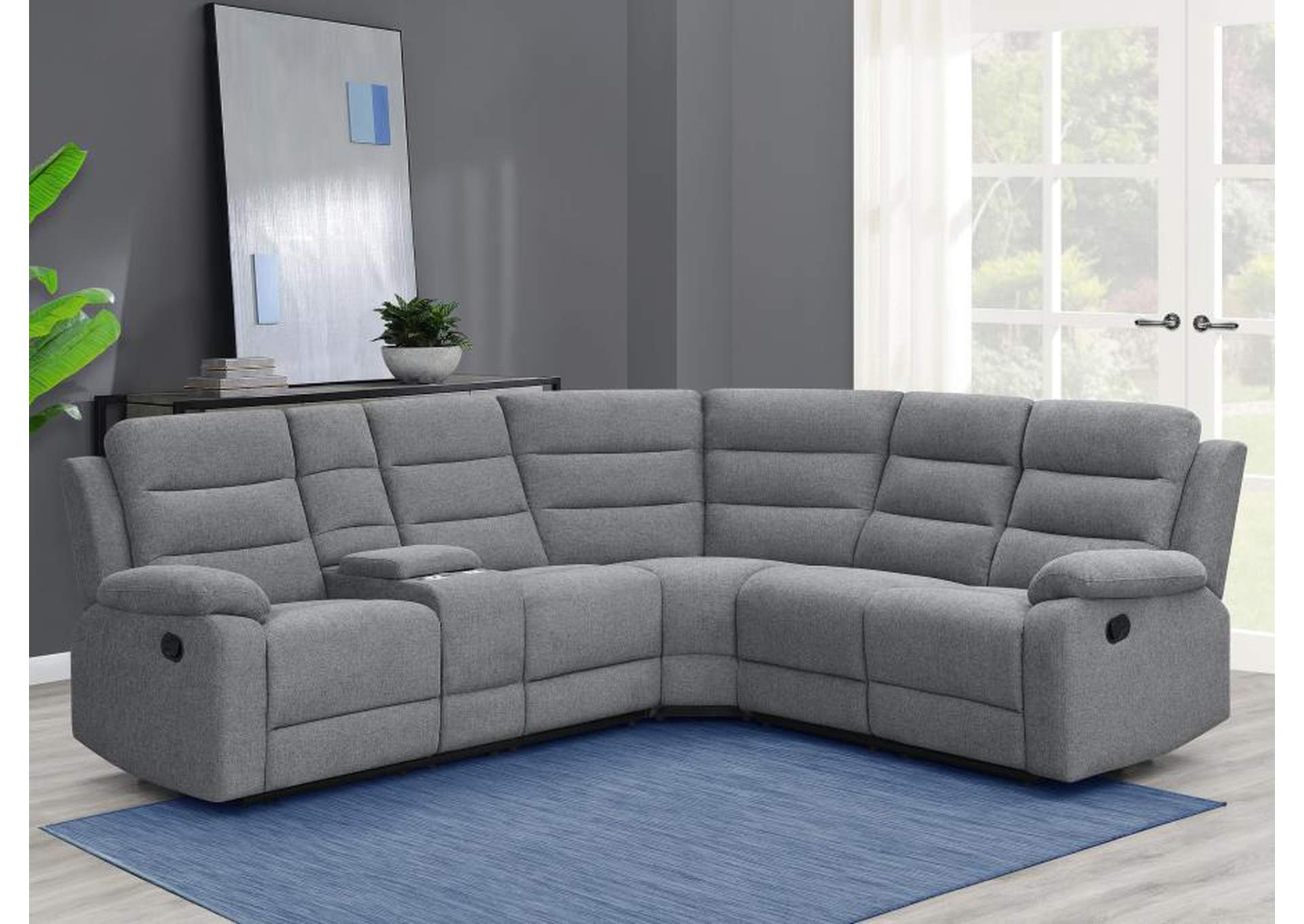 David 3-piece Upholstered Motion Sectional with Pillow Arms Smoke image 1