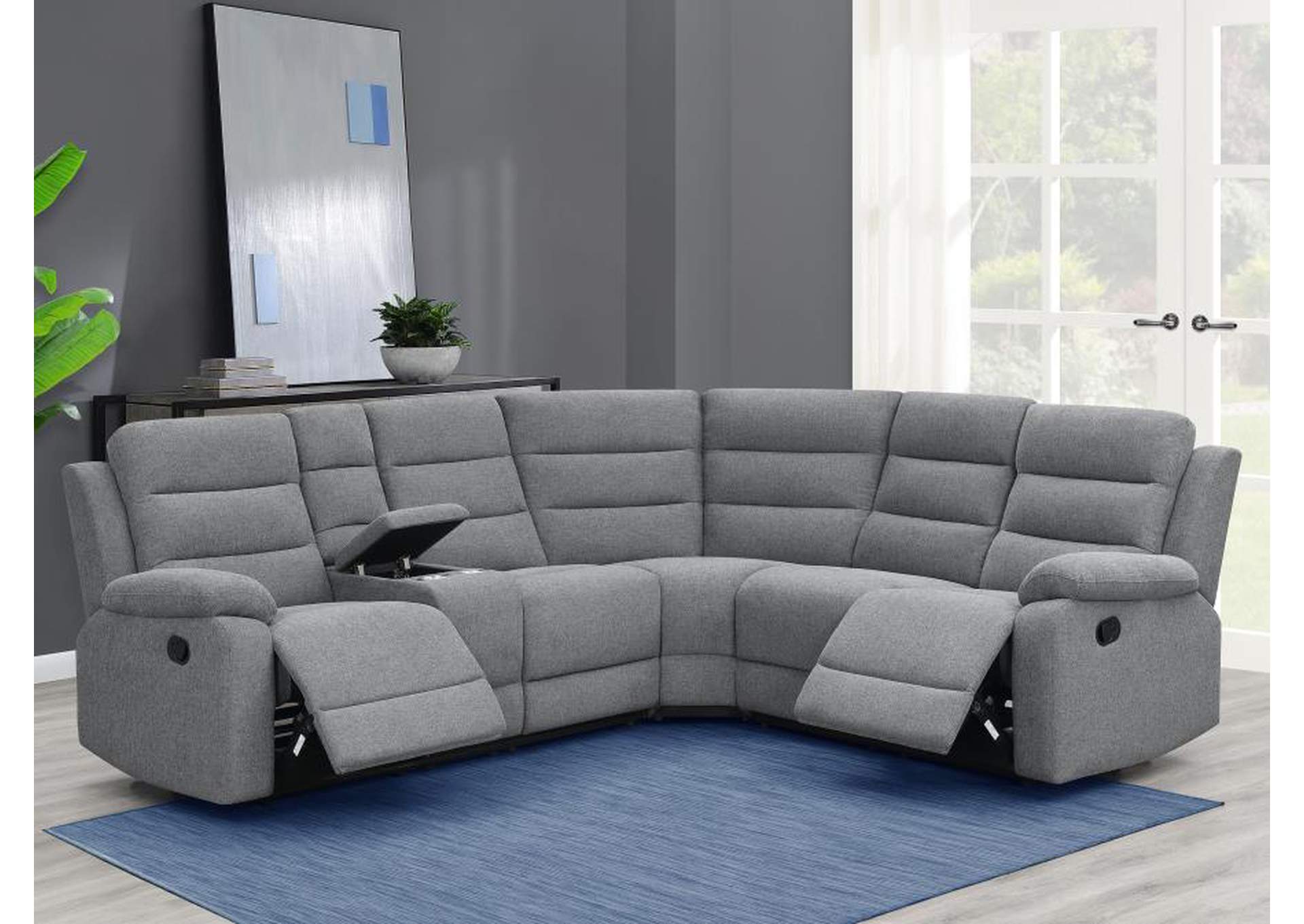 David 3-piece Upholstered Motion Sectional with Pillow Arms Smoke image 3