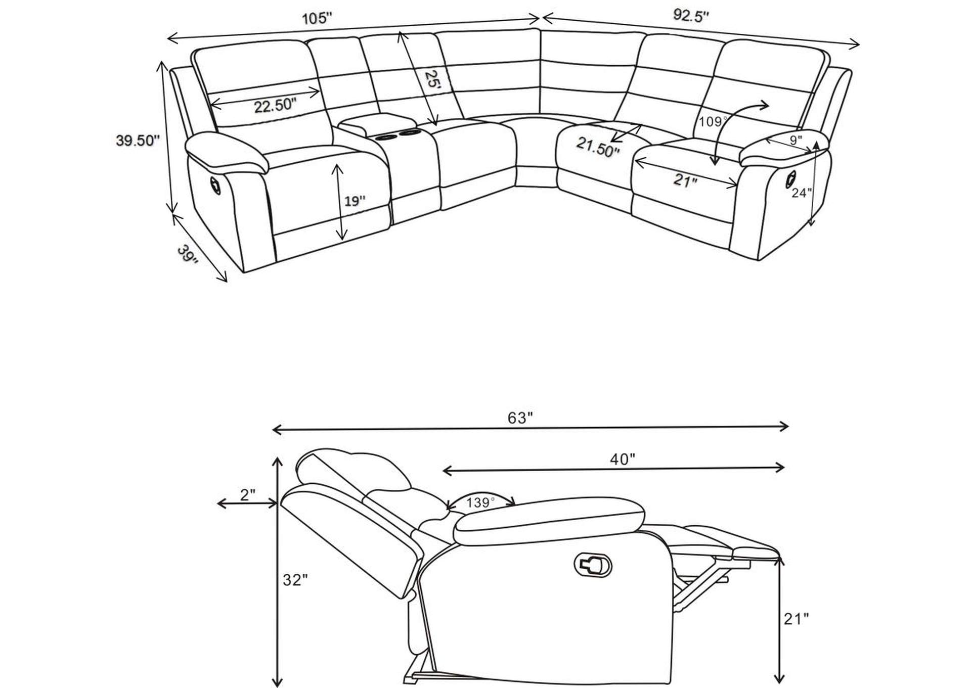 David 3-piece Upholstered Motion Sectional with Pillow Arms Smoke image 15