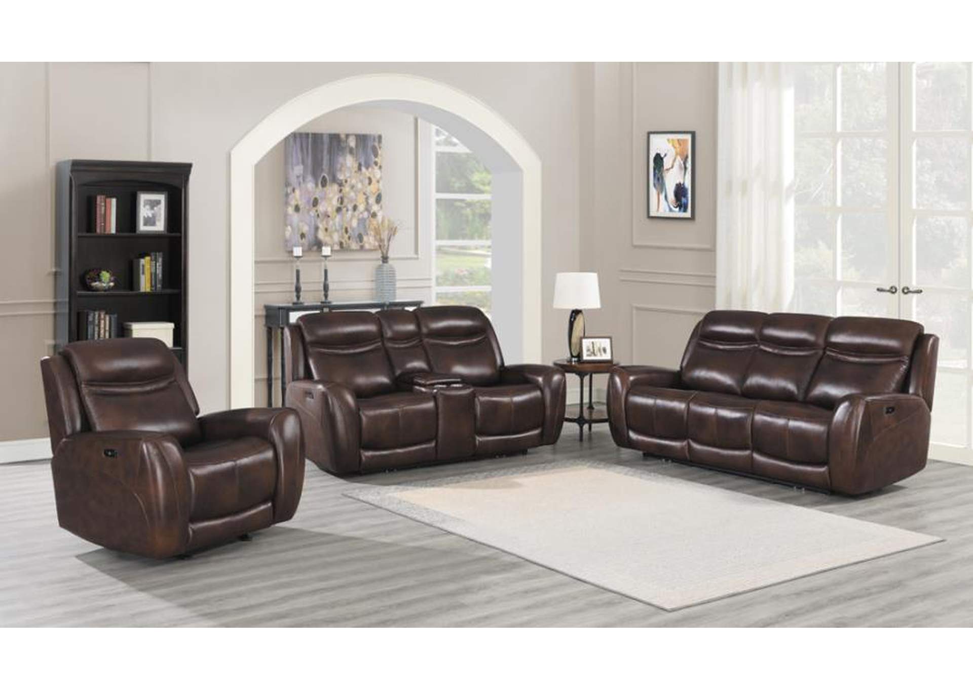 Patrick Upholstered Power Living Room Set Cognac