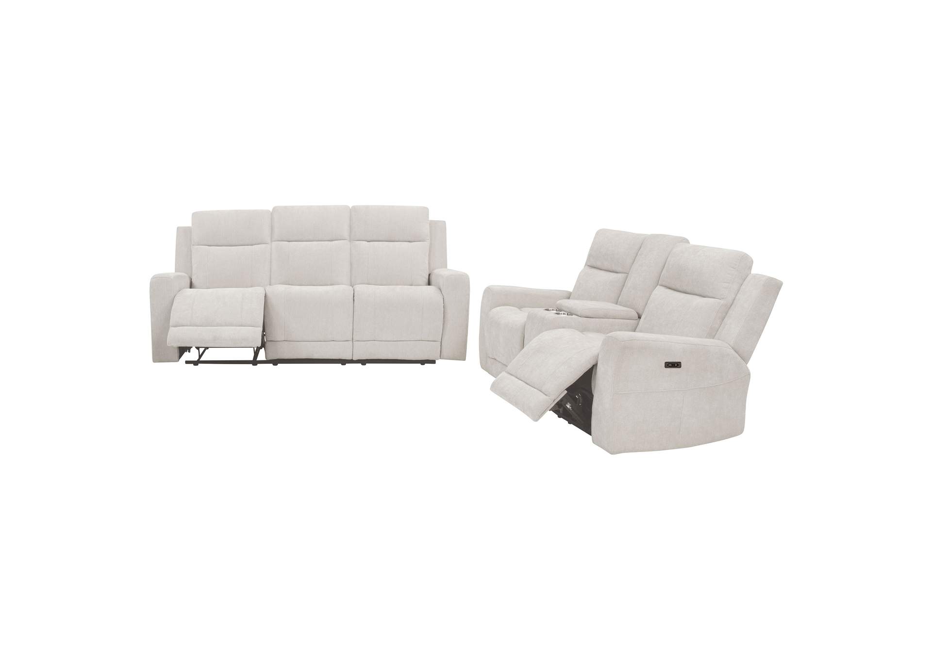 Kennett 2-piece Chenille Power Reclining Sofa Set Ivory image 1