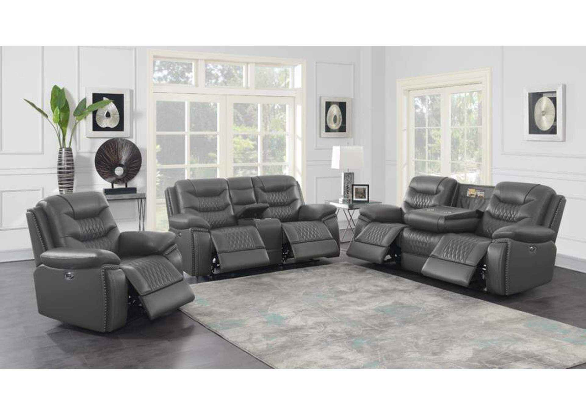 Flamenco 3-piece Tufted Upholstered Power Living Room Set Charcoal image 3