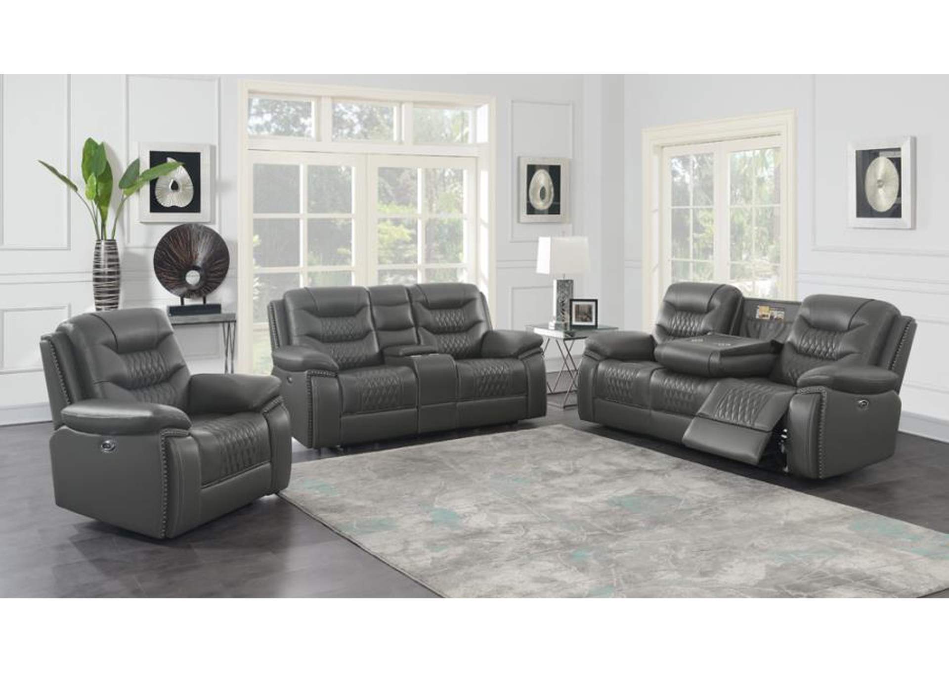 Flamenco 3-piece Tufted Upholstered Power Living Room Set Charcoal image 1