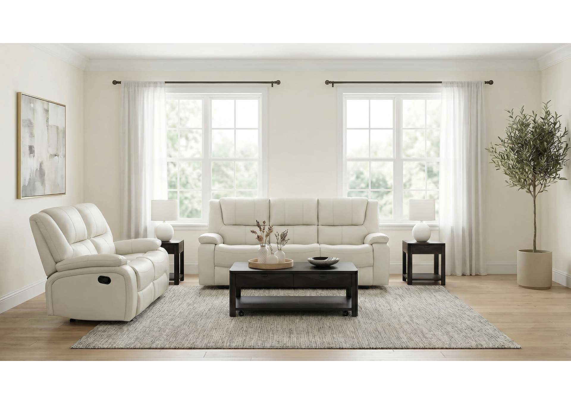 Camila 2-piece Upholstered Reclining Sofa Set White image 3