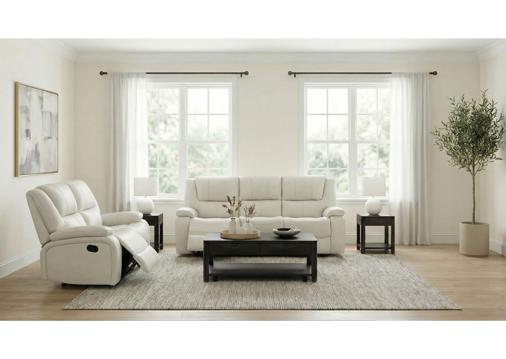 Camila 2-piece Upholstered Reclining Sofa Set White image 1