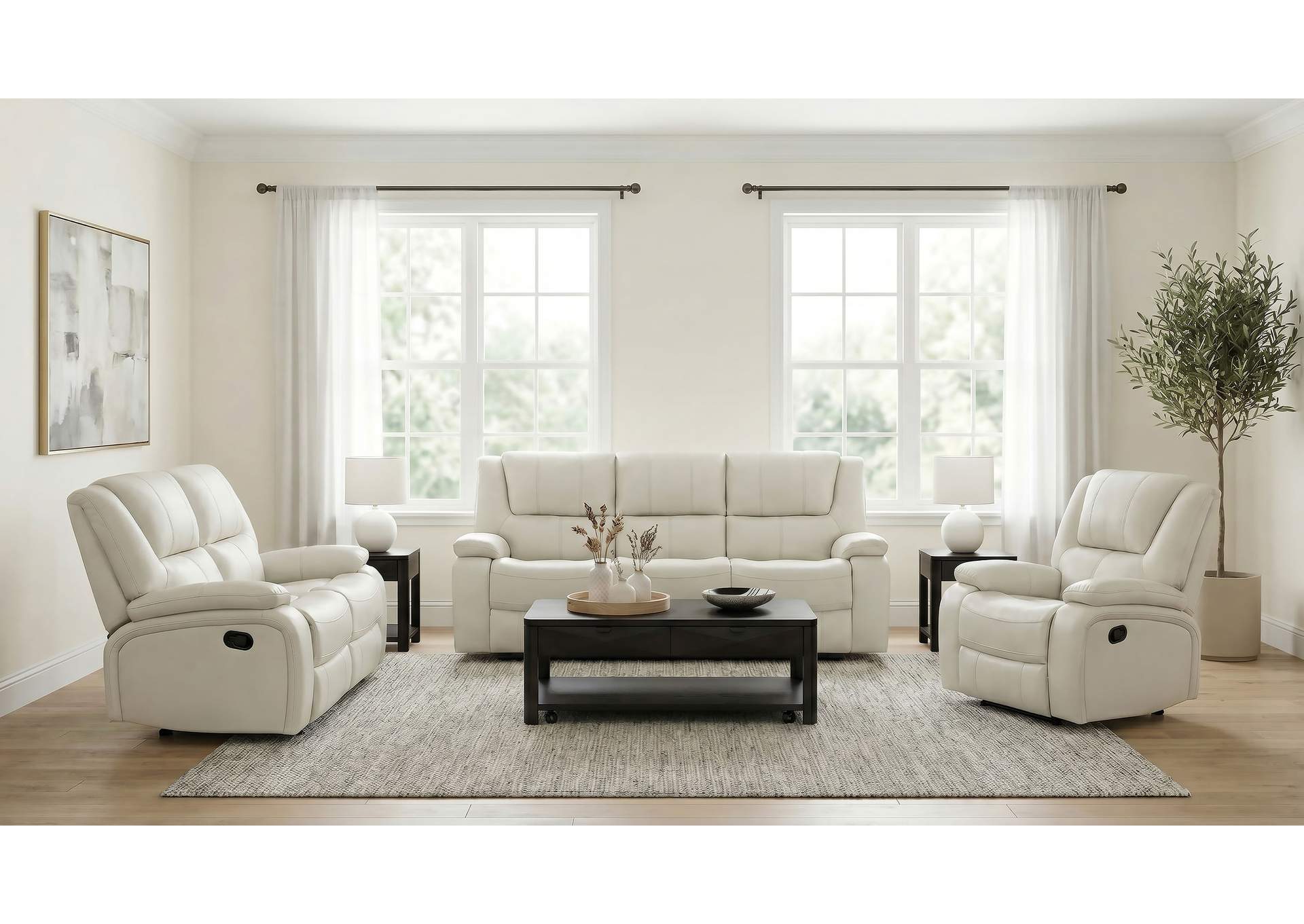 Camila 3-piece Upholstered Reclining Sofa Set White image 19