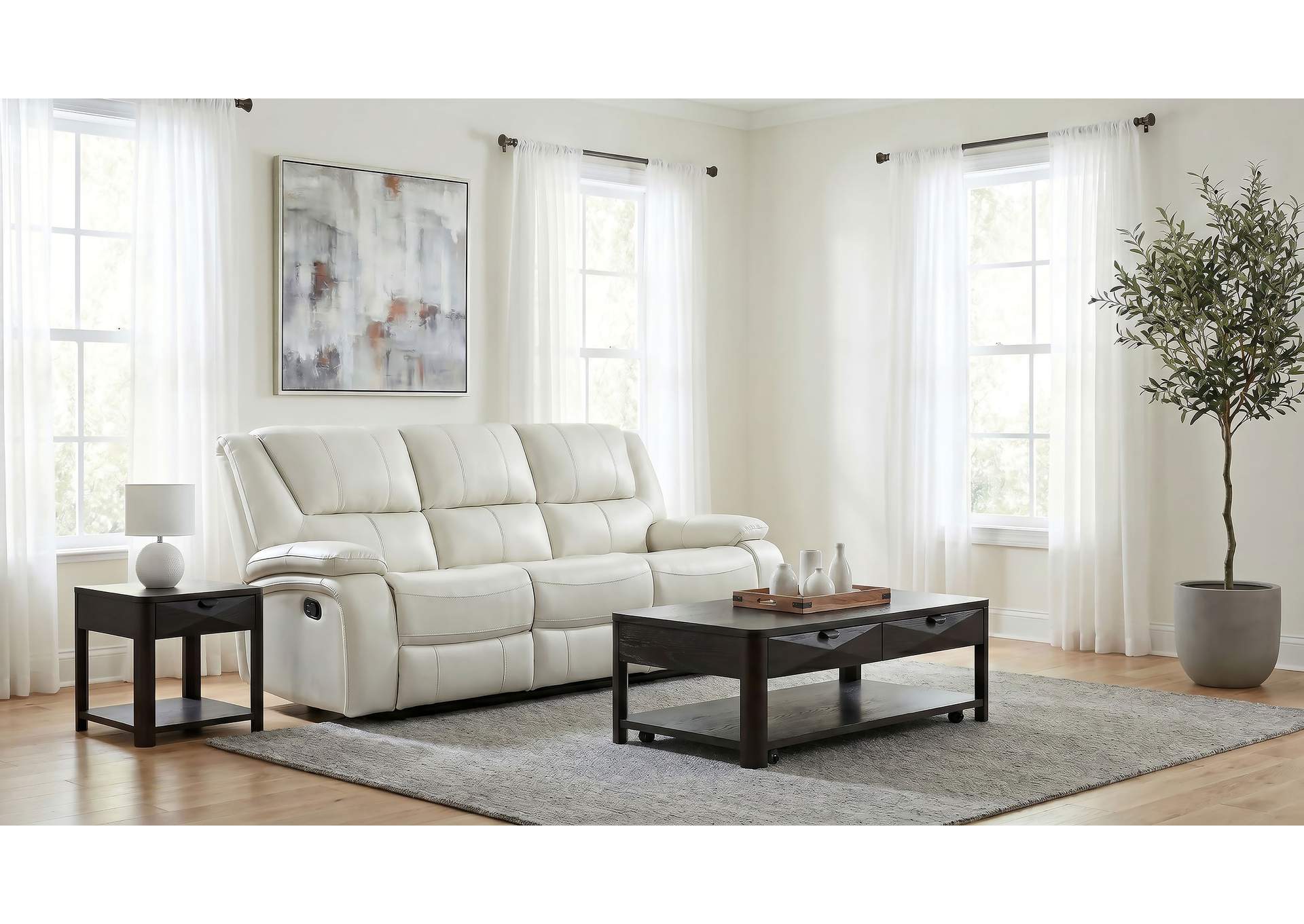 Camila Upholstered Motion Reclining Sofa White image 3