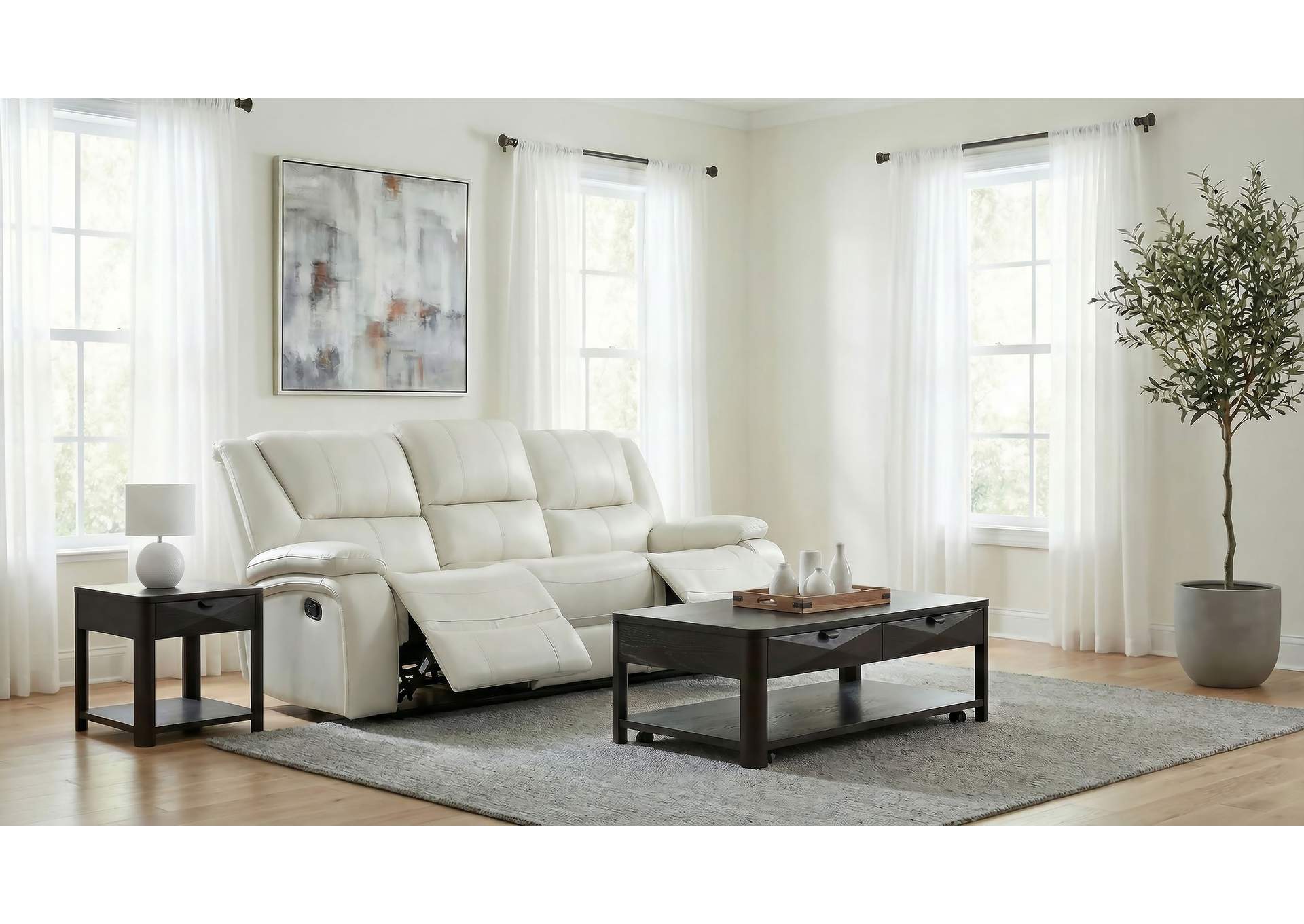 Camila Upholstered Motion Reclining Sofa White image 4