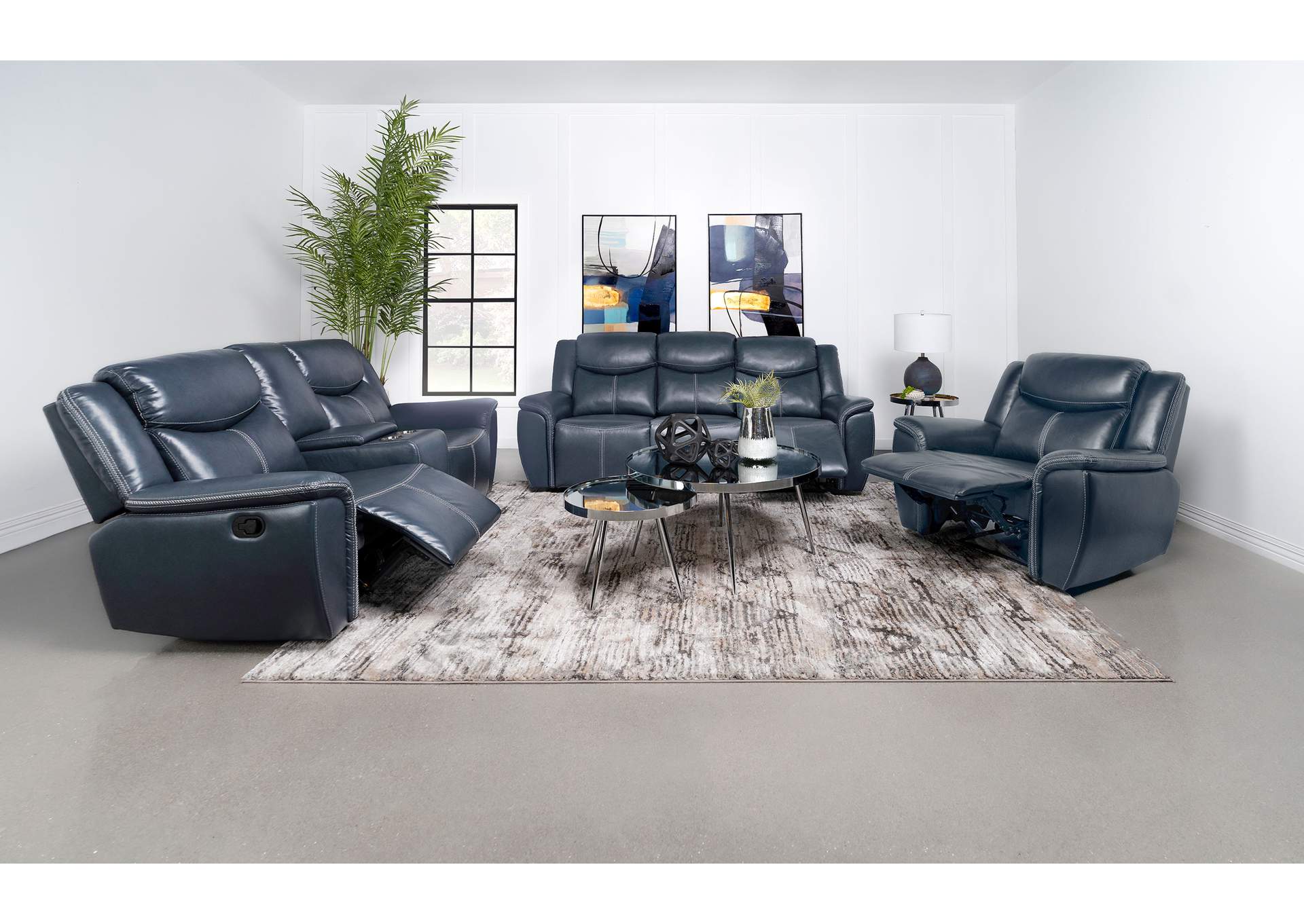 Sloane 3-piece Upholstered Reclining Sofa Set Blue