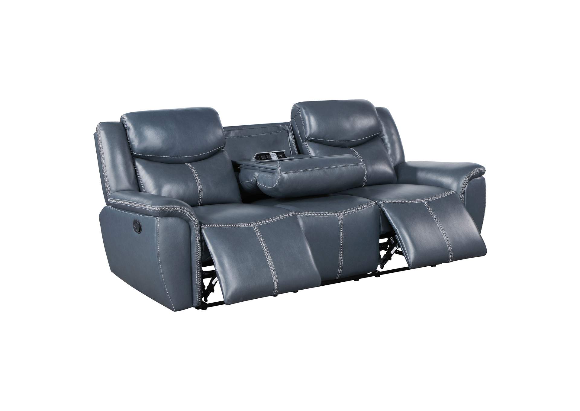 Sloane Upholstered Padded Arm Reclining Sofa Blue