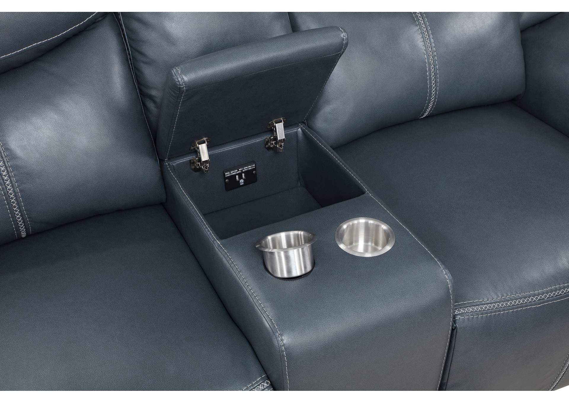 Sloane Upholstered Padded Arm Reclining Loveseat Blue