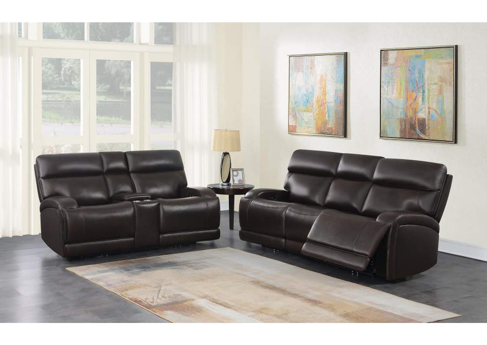 Longport 2-piece Upholstered Power Living Room Set Dark Brown image 1