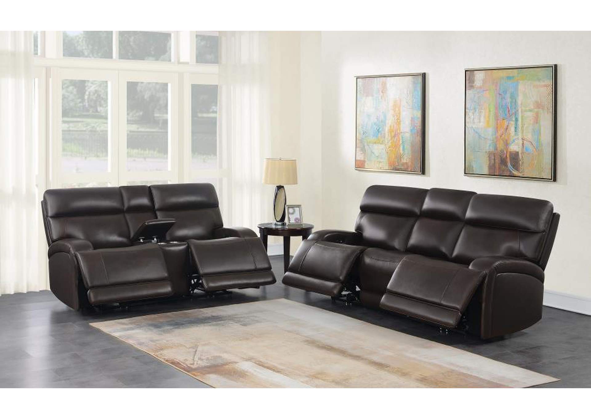 Longport 2-piece Upholstered Power Living Room Set Dark Brown image 2