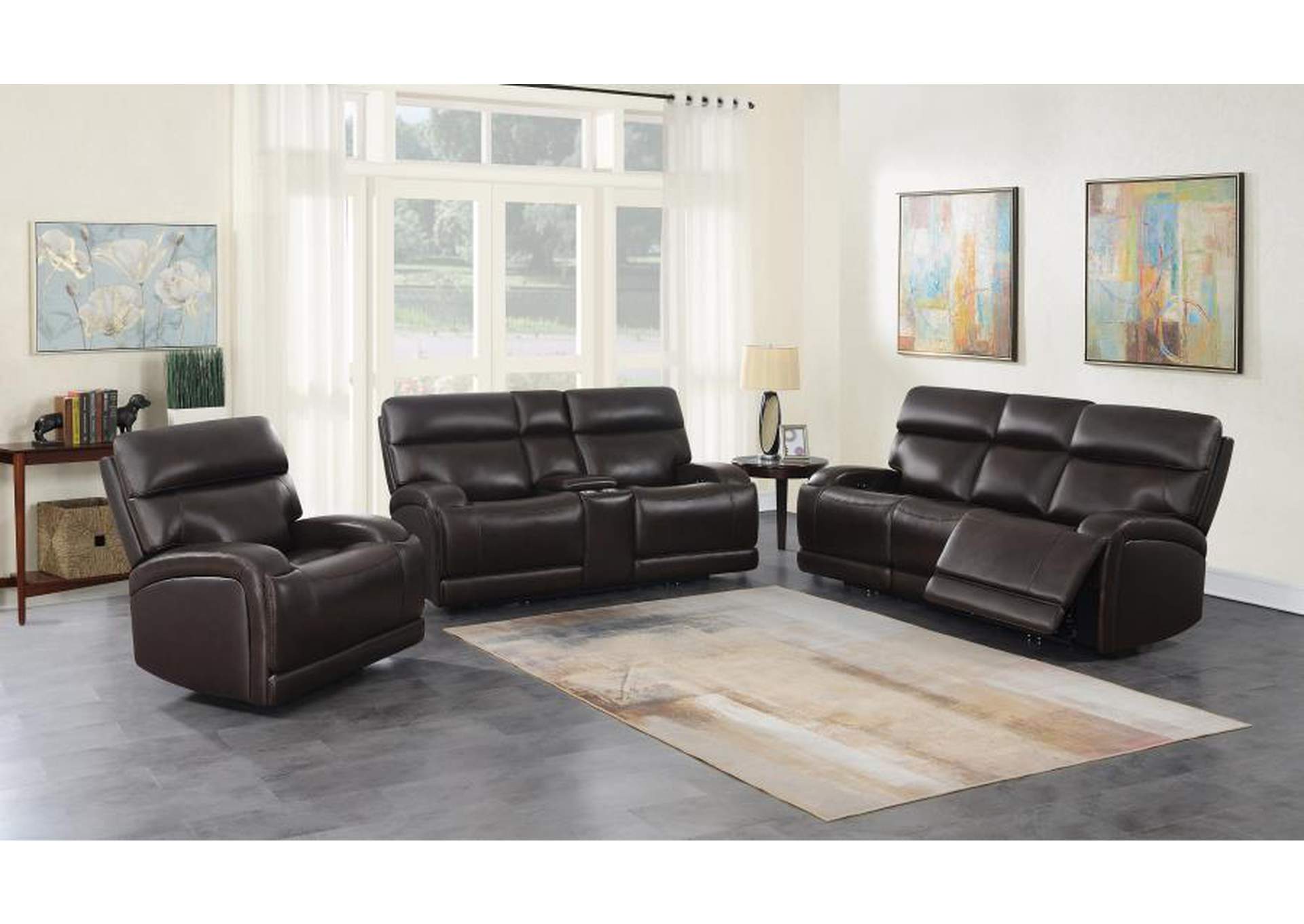 Longport 3-piece Upholstered Power Living Room Set Dark Brown image 1