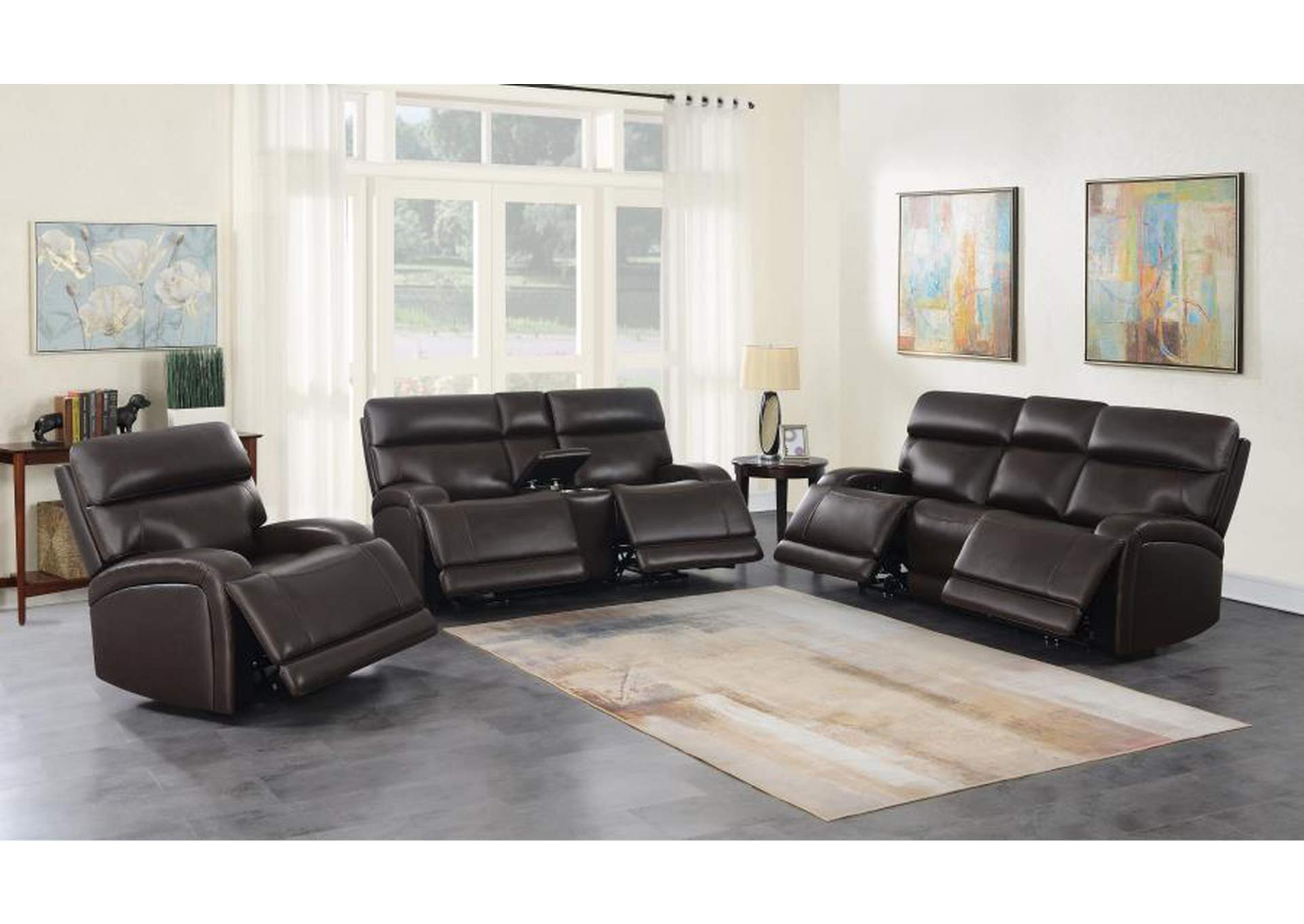Longport 3-piece Upholstered Power Living Room Set Dark Brown image 3
