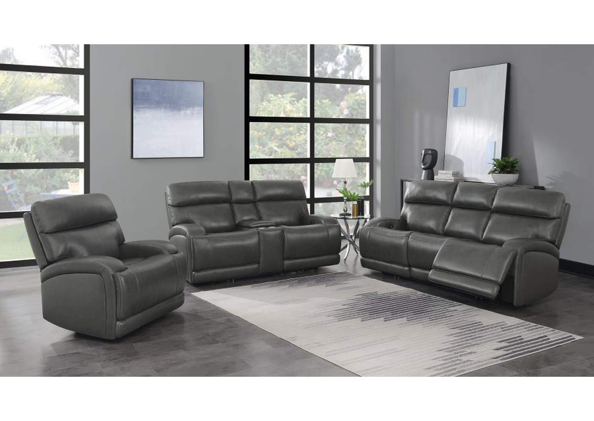Longport 3-piece Upholstered Power Living Room Set Charcoal image 1