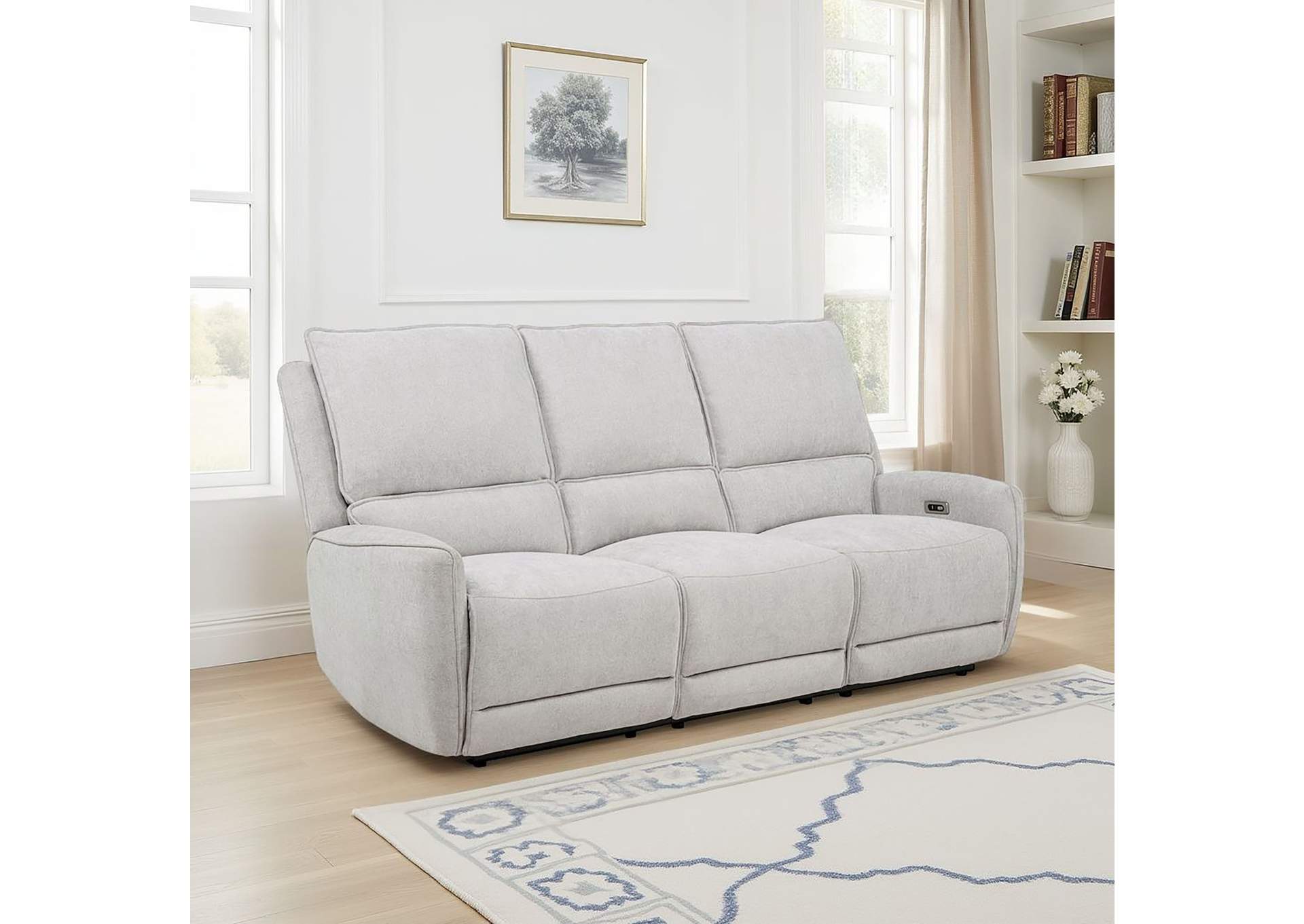 Sylmar Chenille Upholstered Power Reclining Sofa Dove Grey image 3