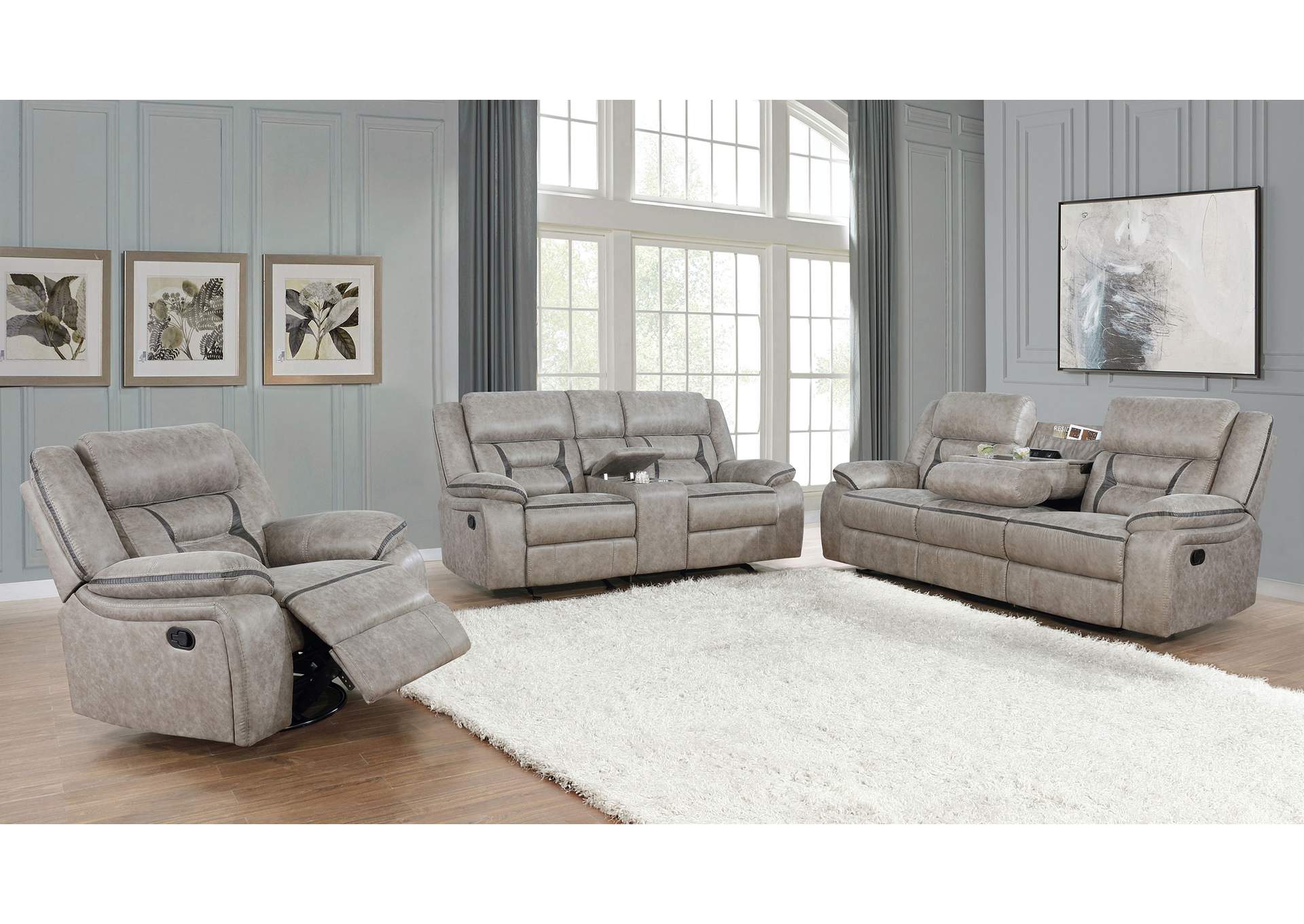 Greer Upholstered Swivel Glider Recliner Chair Taupe