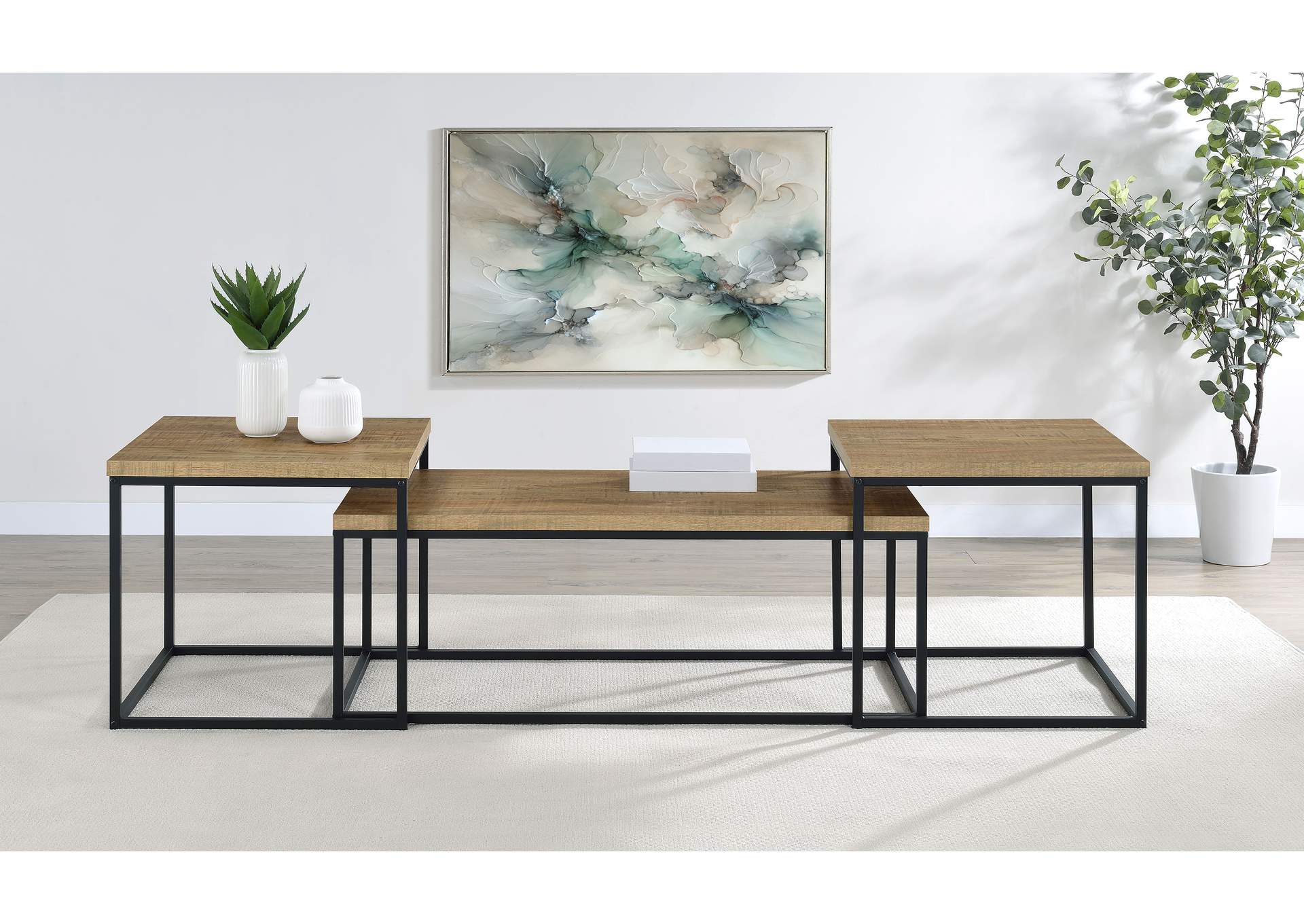 Straden 3-piece Engineered Wood Coffee Table Set Mango and Black image 1