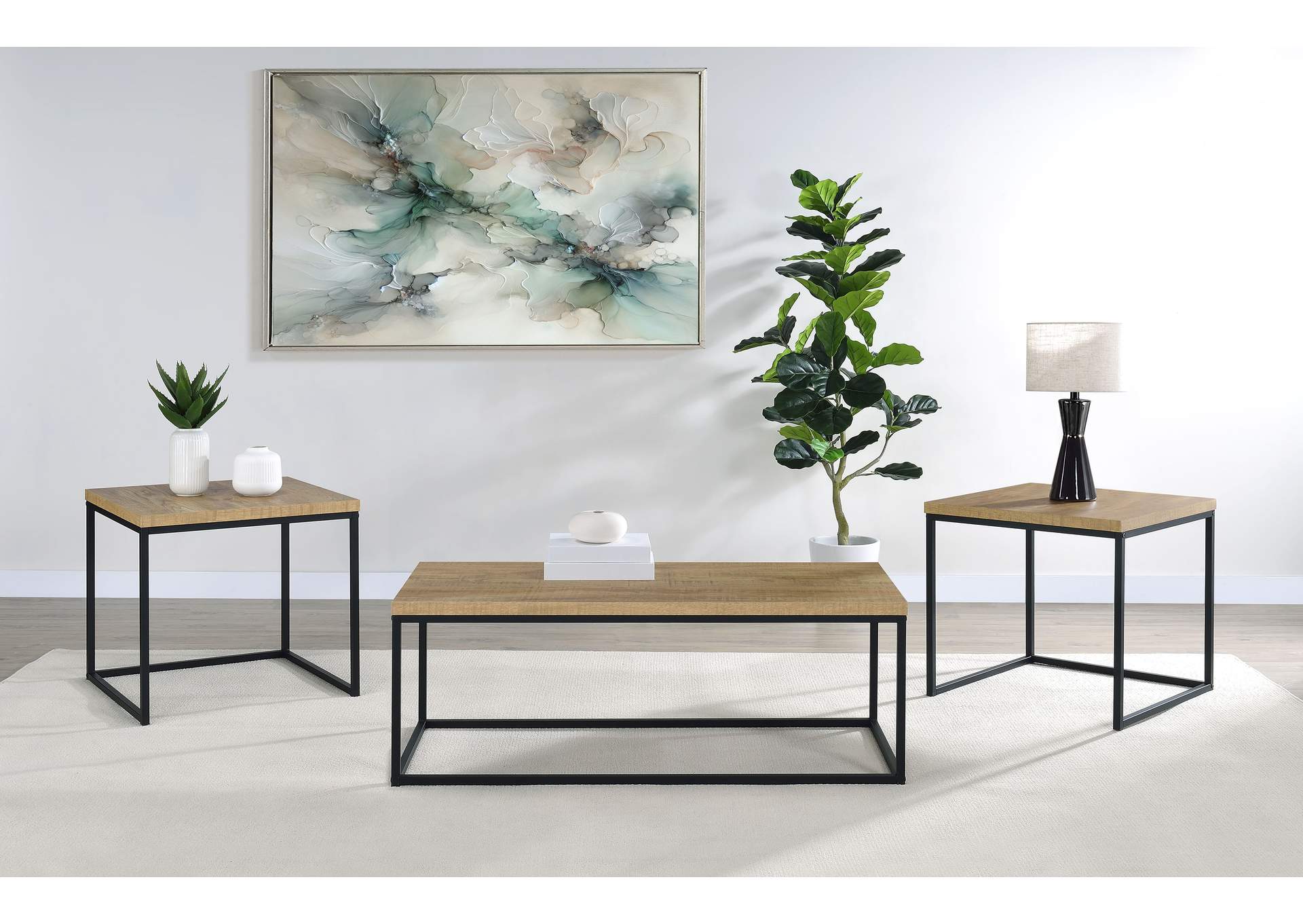 Straden 3-piece Engineered Wood Coffee Table Set Mango and Black image 3