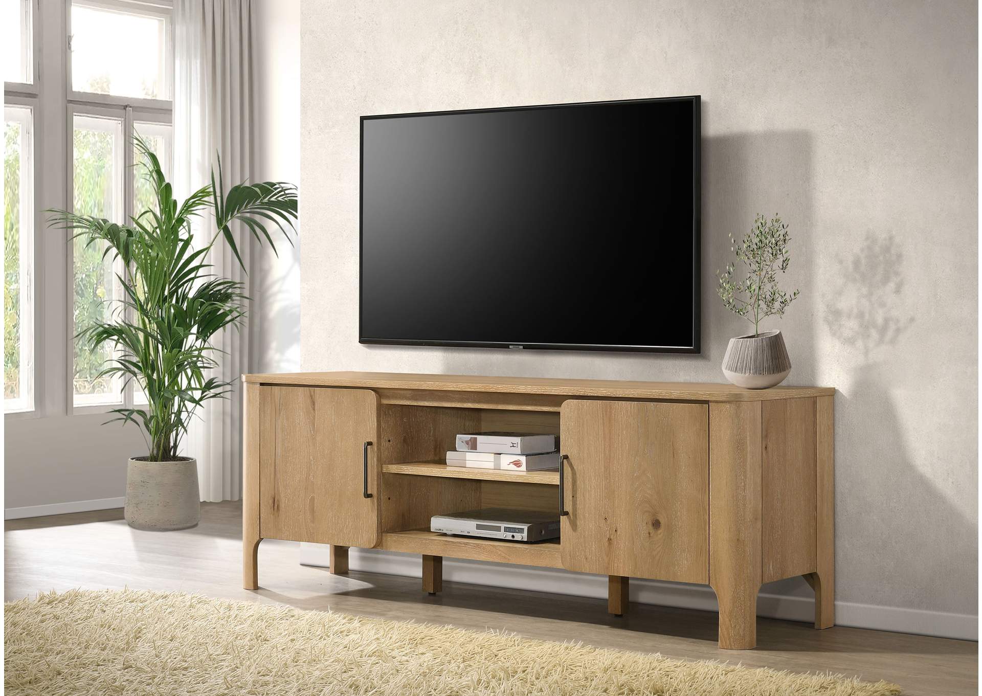 Rowe 65-inch 2-door Wood TV Stand Media Console Light Oak image 3