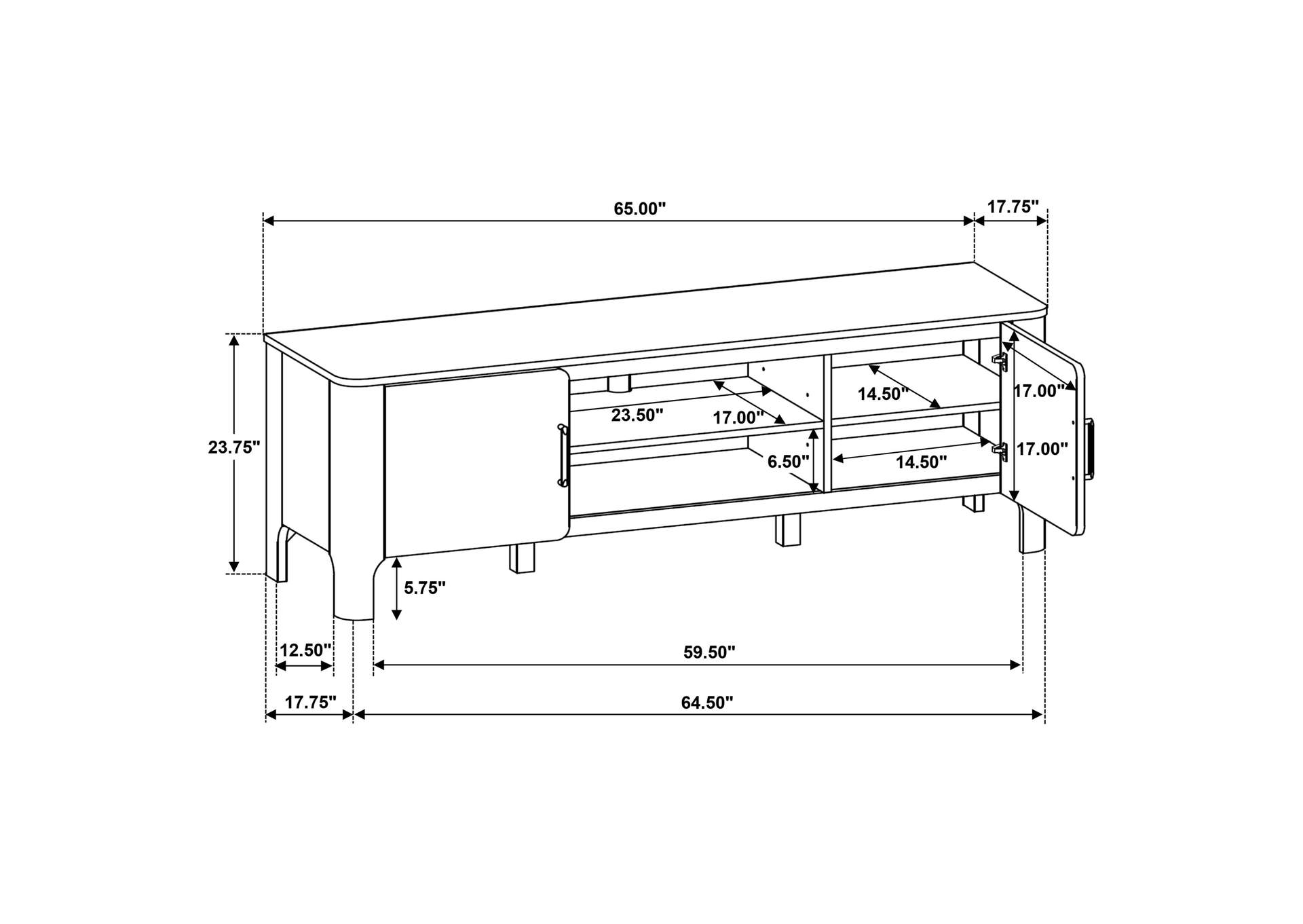 Rowe 65-inch 2-door Wood TV Stand Media Console Light Oak image 16