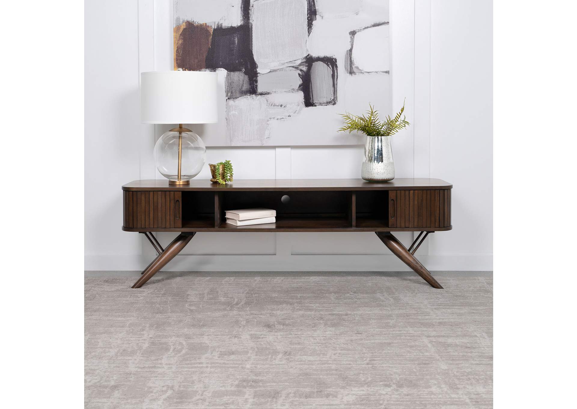 Valna Wood 71-inch TV Stand with Sliding Doors Walnut