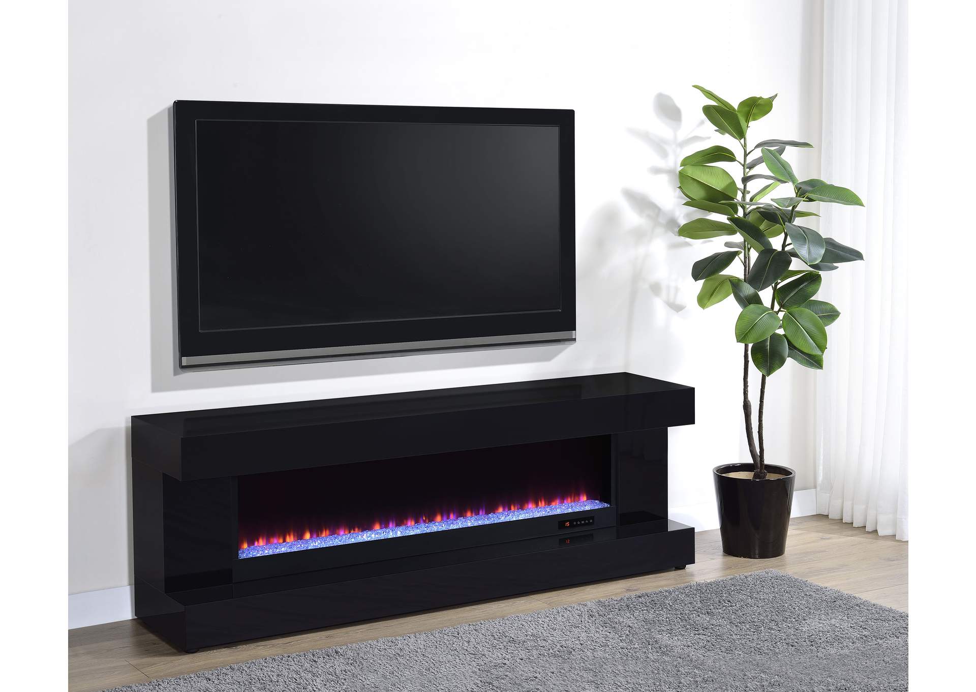 Mallory TV Stand Fireplace Console Bluetooth Speaker Black High Gloss image 3
