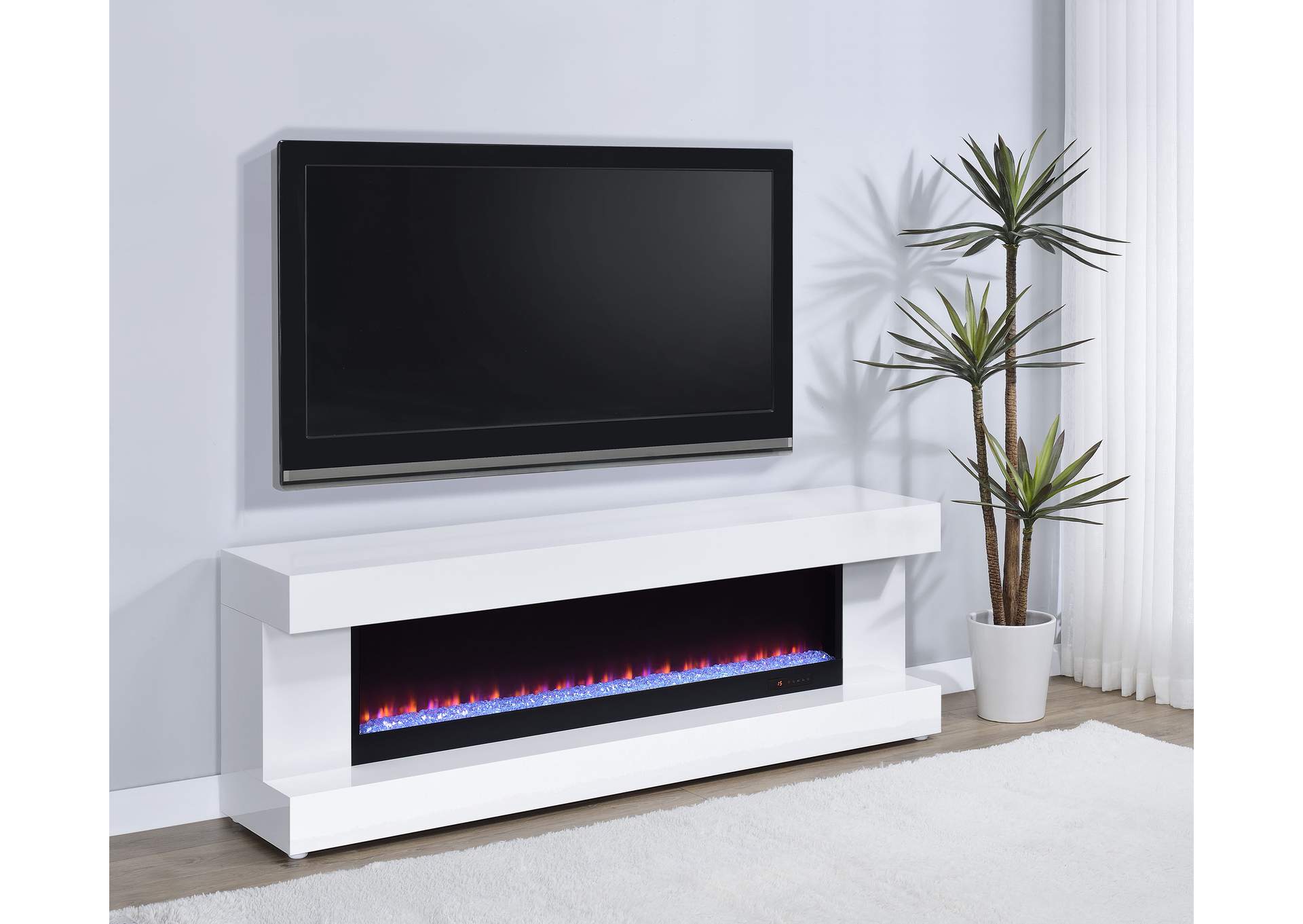 Mallory TV Stand Fireplace Console Bluetooth Speaker White High Gloss image 3