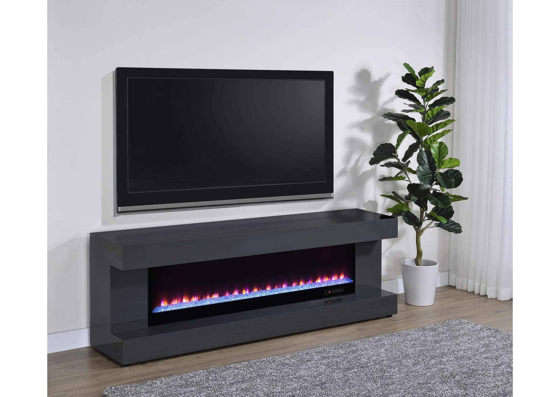 Mallory TV Stand Fireplace Console Bluetooth Speaker Grey High Gloss image 3