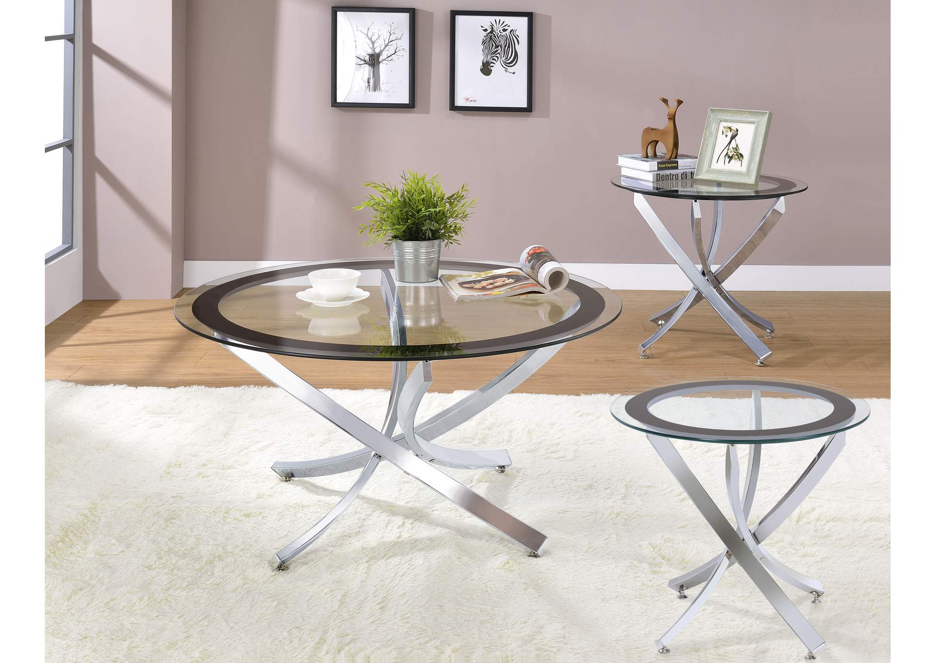 Brooke 3-piece Round Coffee and End Table Set Chrome