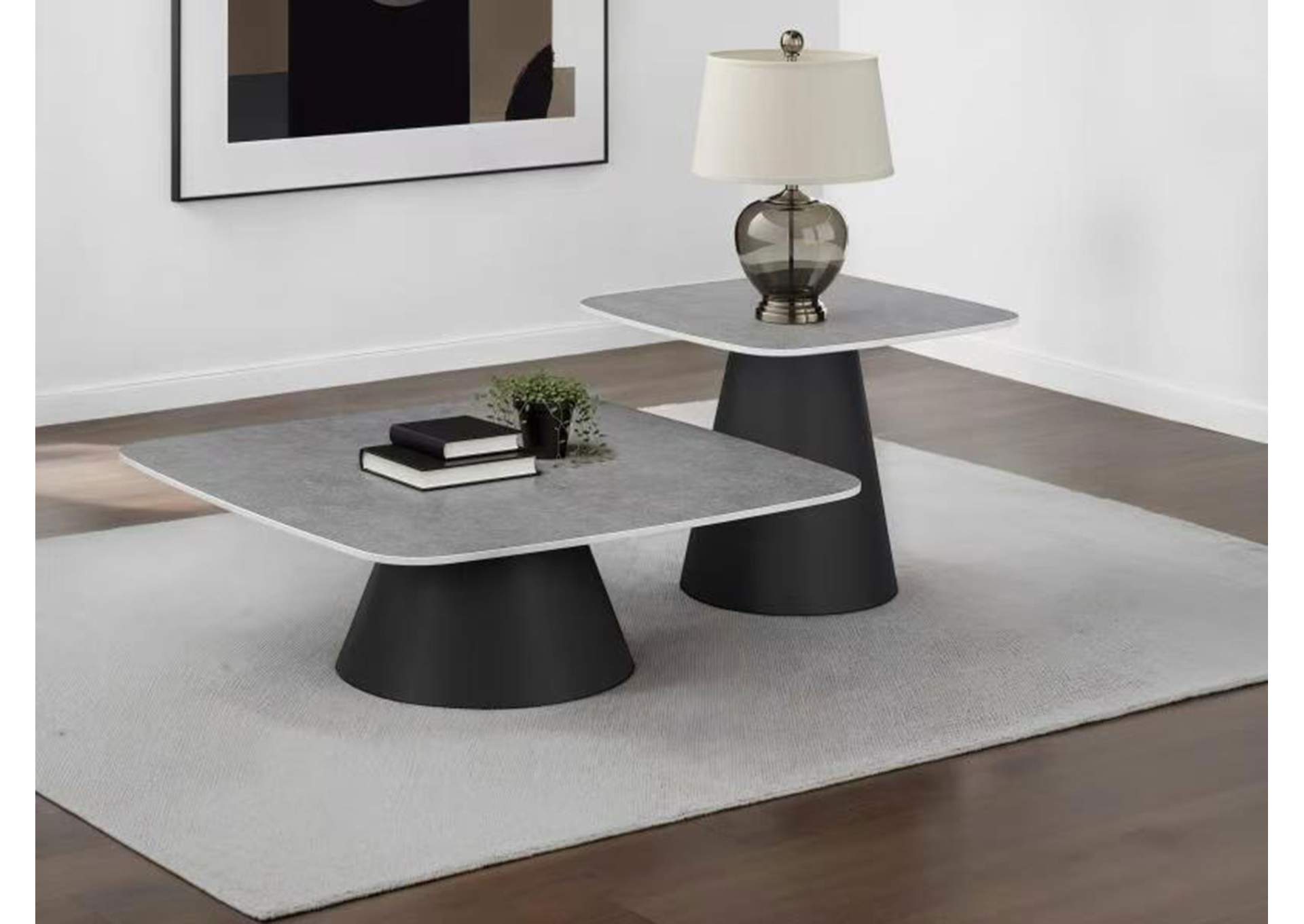 Eason 2-piece Cocktail Coffee Table Set Concrete and Black image 3