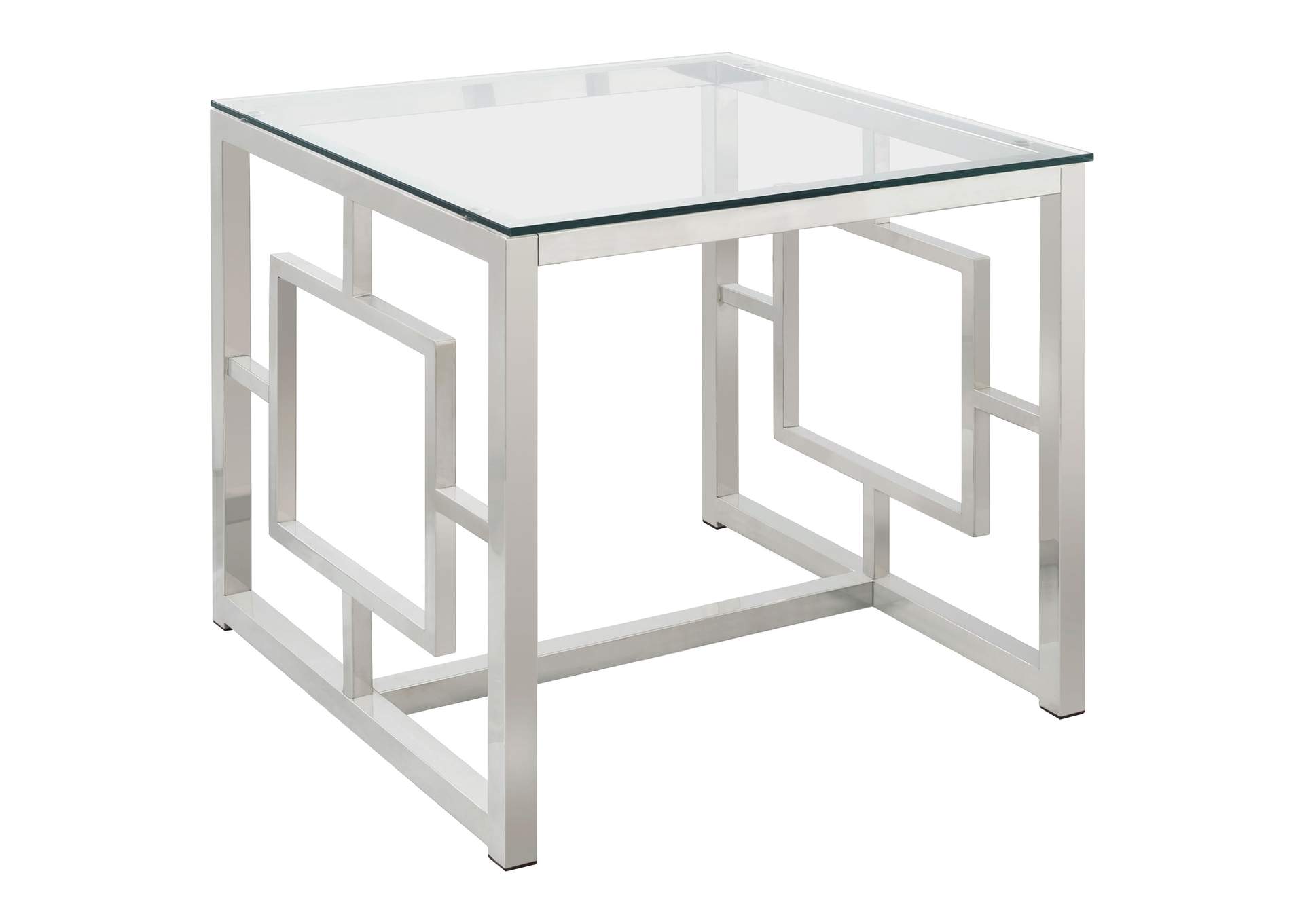 Merced Square Glass Top Side End Table Nickel