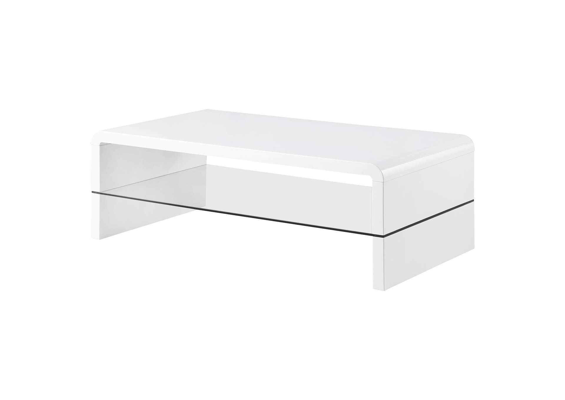 Airell Rectangular Coffee Table with Glass Shelf White High Gloss