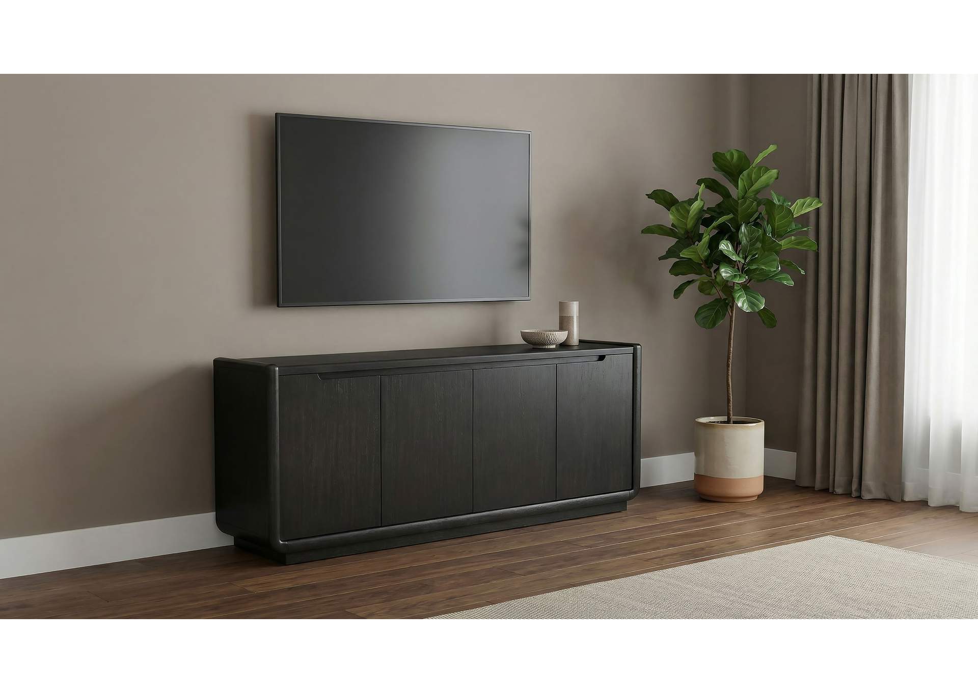 Leandro 72-inch 4-door TV Stand Media Console Burnished Black image 3