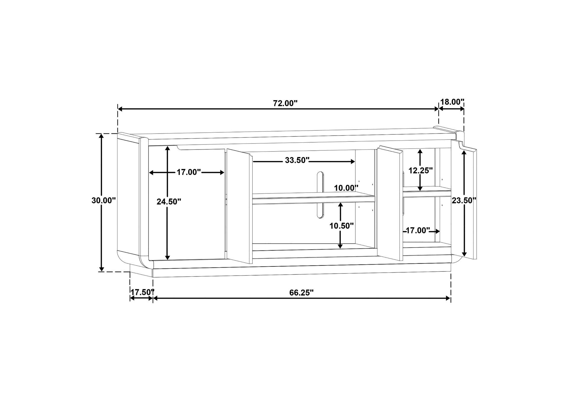 Leandro 72-inch 4-door TV Stand Media Console Burnished Black image 13
