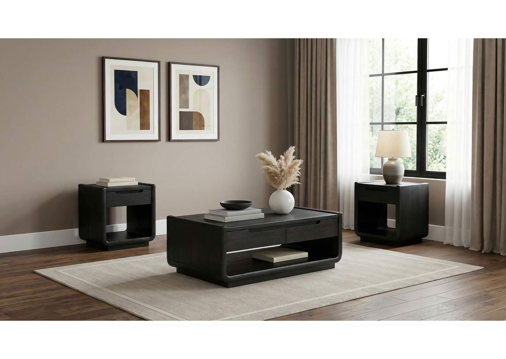 Leandro 3-piece Wood Coffee and End Table Set Burnished Black image 1