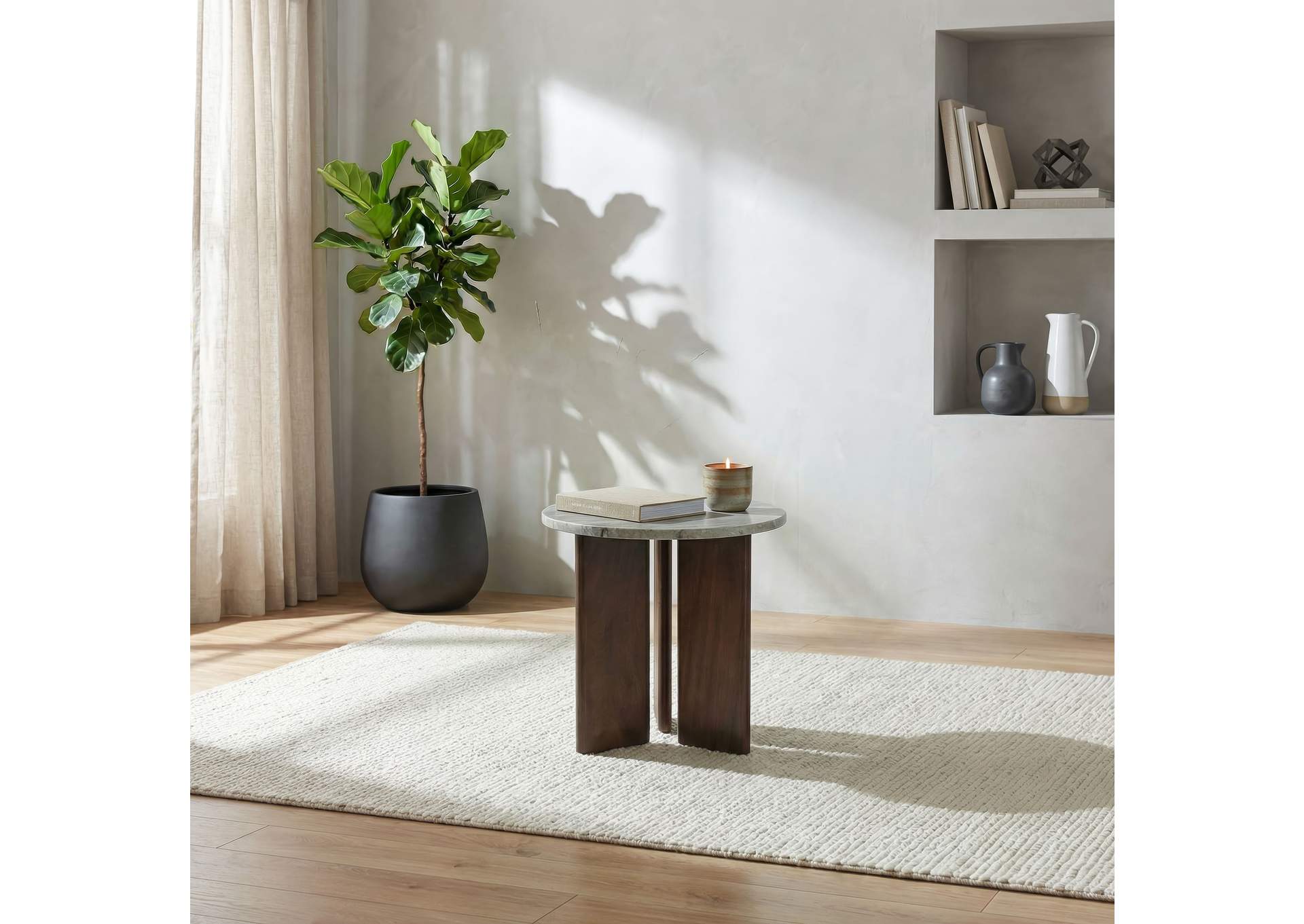 Jenna Round Marble Top Mango Wood Side End Table Brown image 3