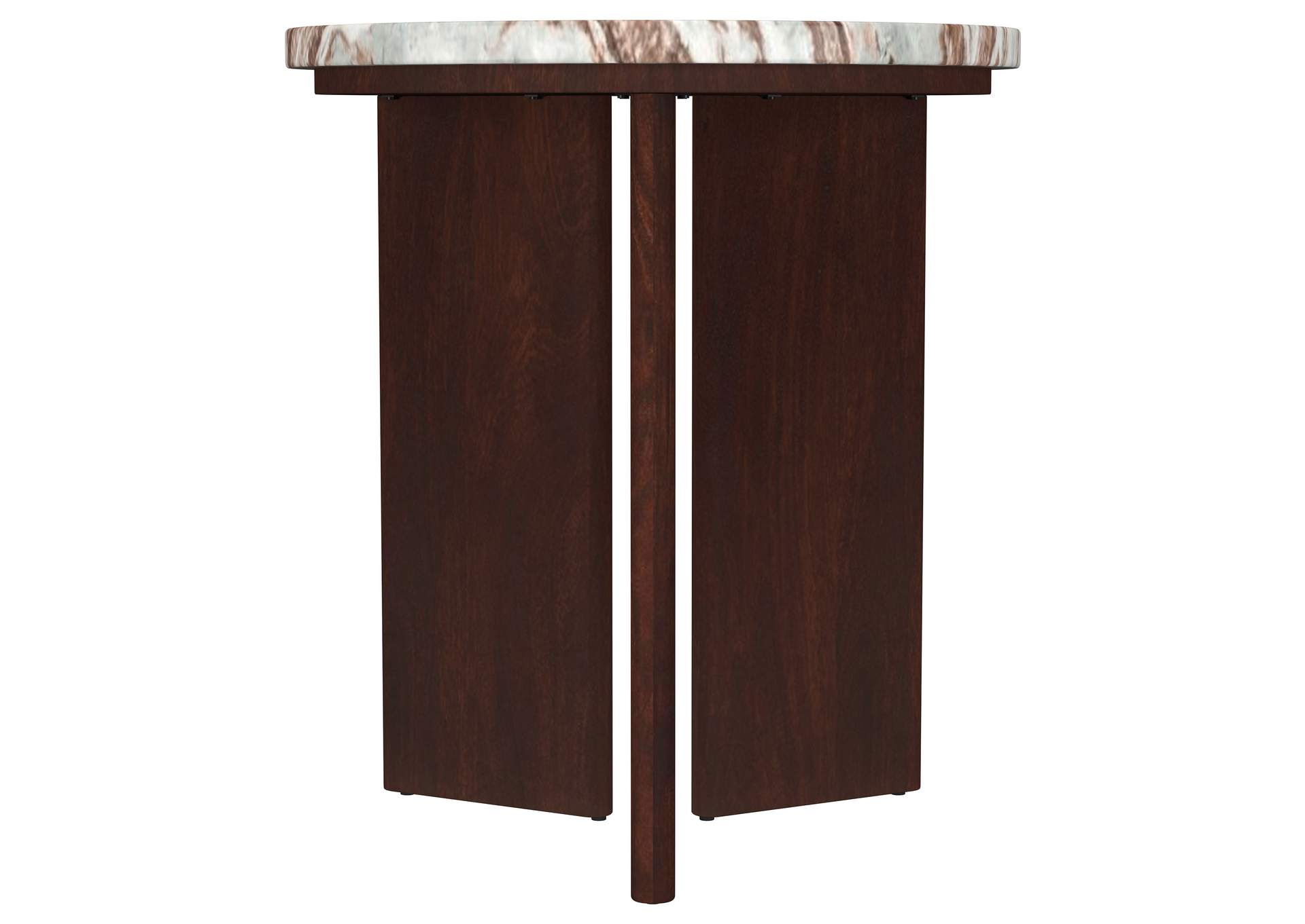 Jenna Round Marble Top Mango Wood Side End Table Brown image 1
