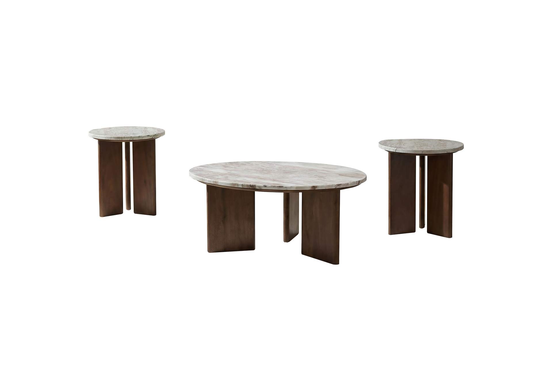 Jenna 3-piece Round Marble Top Coffee Table Set Brown image 3