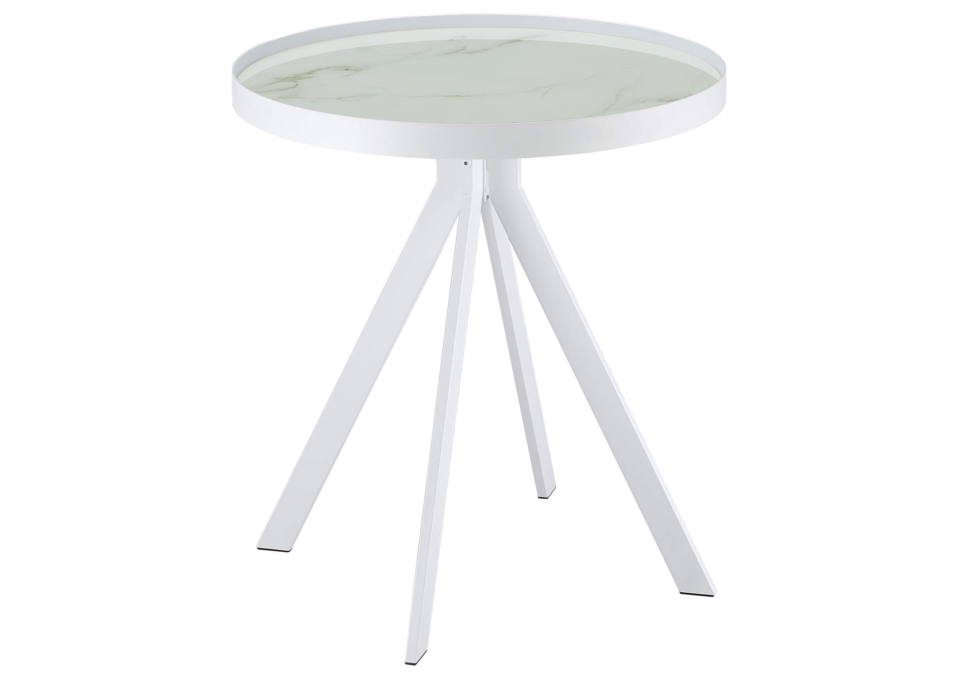 Briggs Round Marble Printed Glass Top End Side Table White