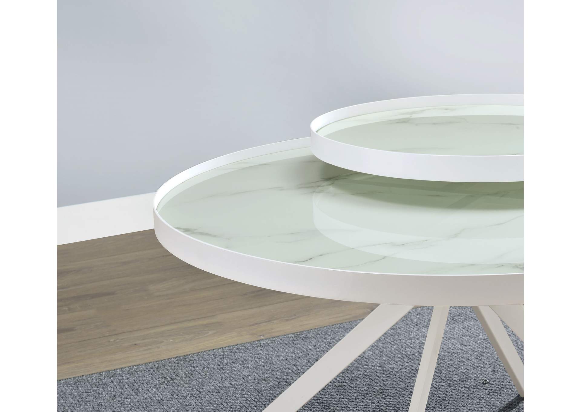 Briggs Round Marble Printed Glass Top Coffee Table White