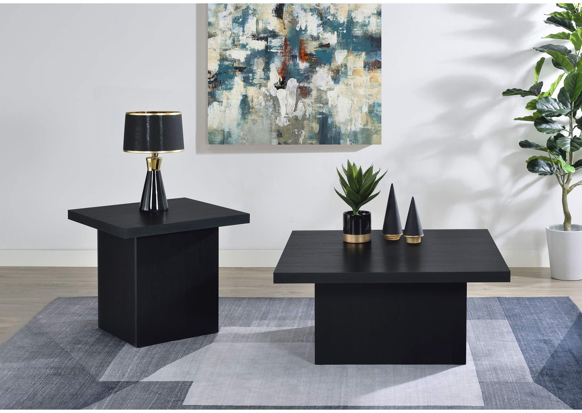Devar 2-piece Square Cocktail Coffee End Table Set Black image 1