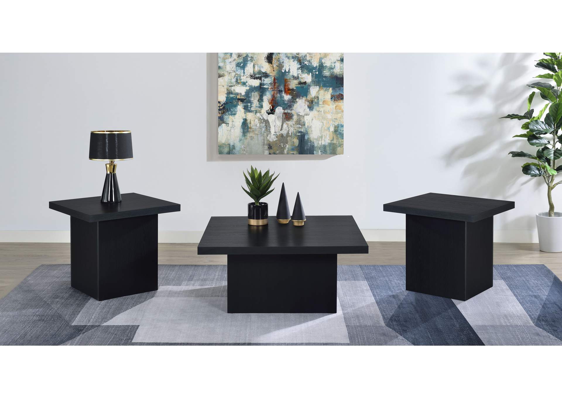 Devar 3-piece Square Cocktail Coffee End Table Set Black image 1