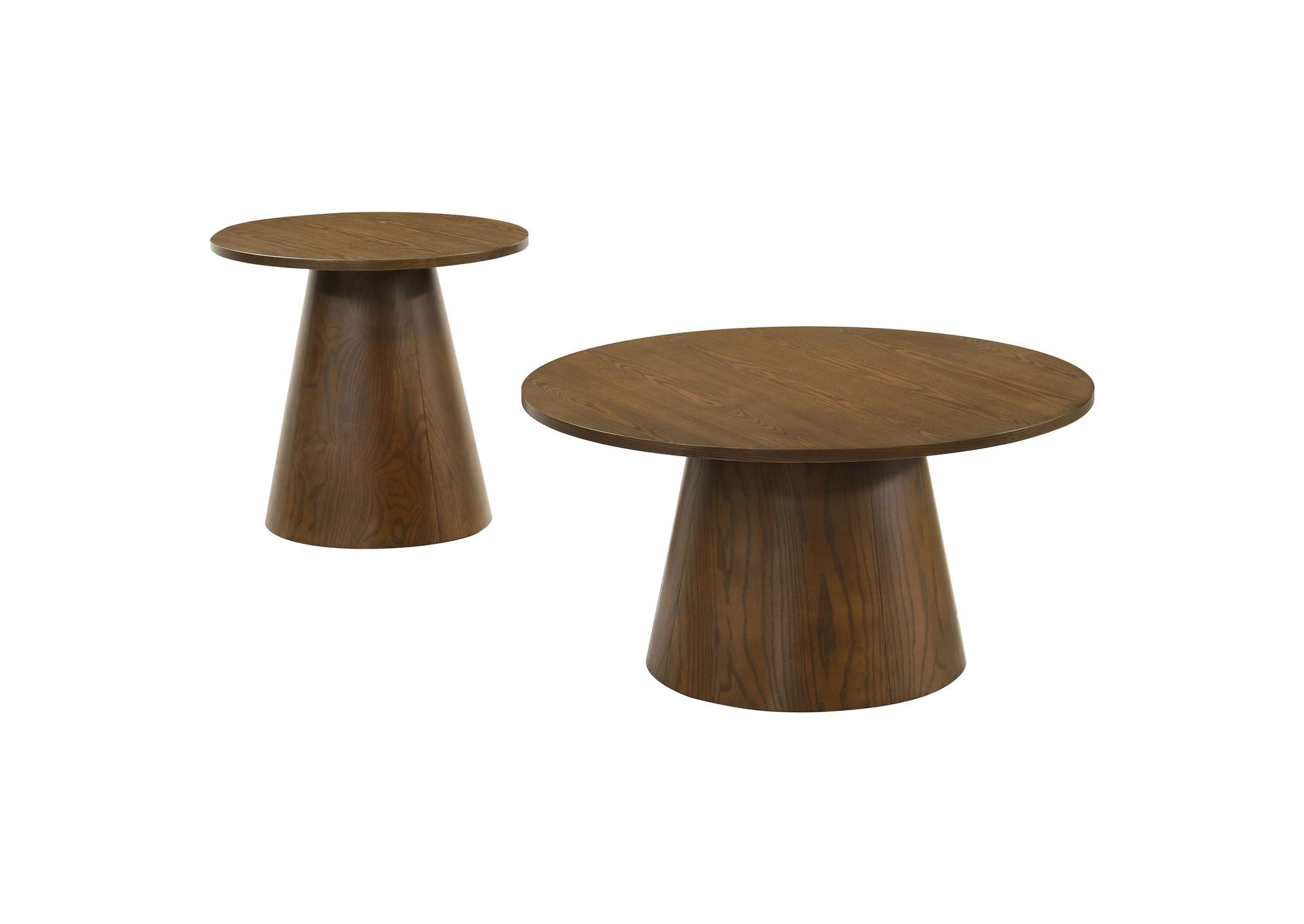 Franklin 2-piece Round Pedestal Coffee Table Set Dark Brown image 3