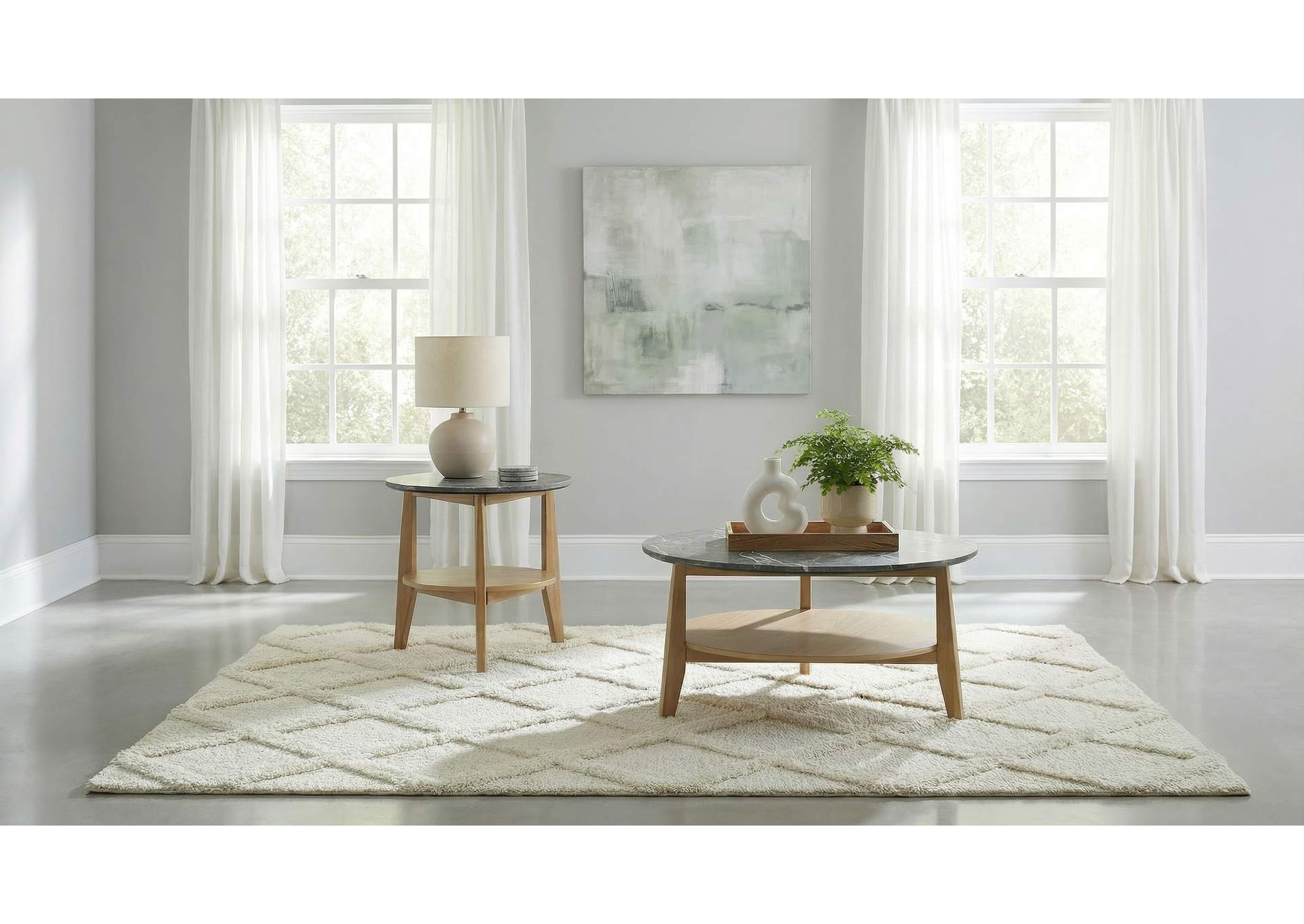 Bradley Round SmartTop End Side Table Grey and Natural image 11