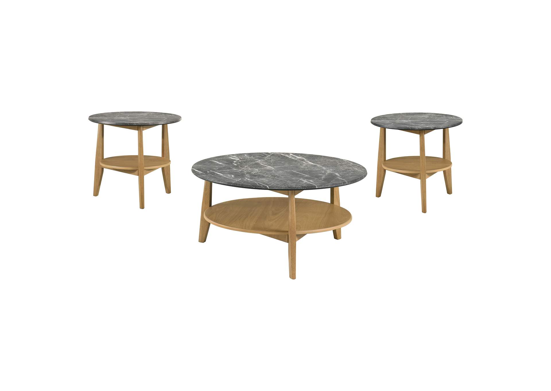 Bradley 3-Piece Round SmartTop Coffee Table Set Grey and Natural image 3