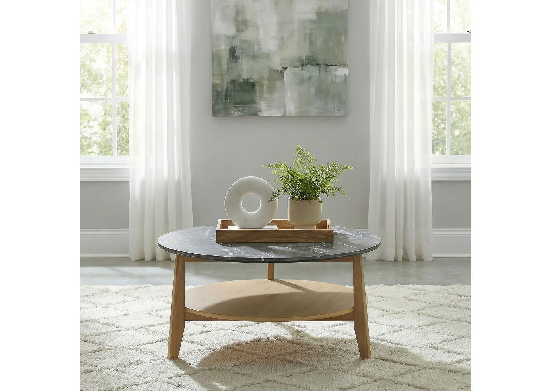 Bradley Round SmartTop Cocktail Coffee Table Grey and Natural image 3